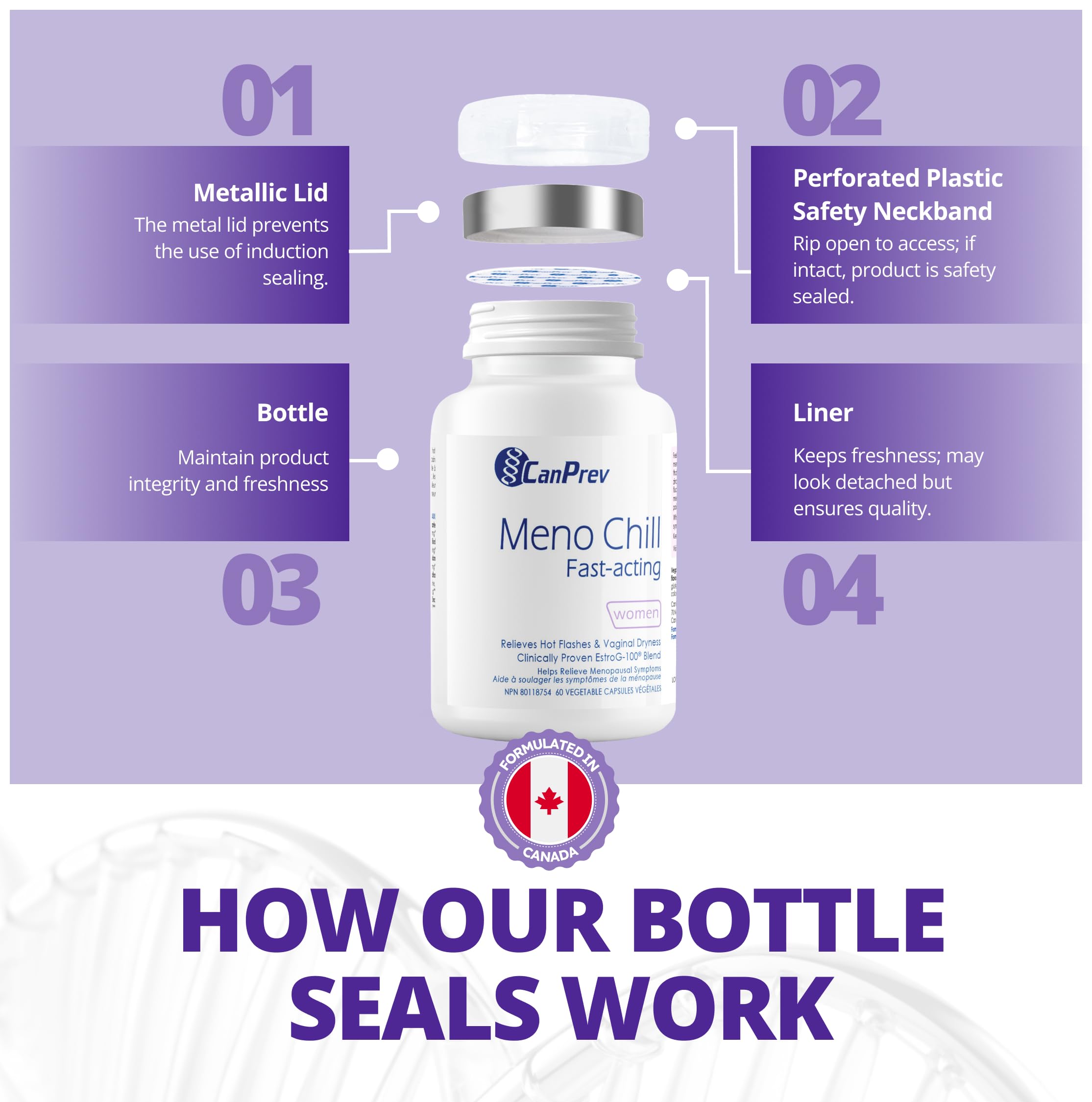 CanPrev Meno Chill Fast-Acting Menopause Supplement for Women, 60 V-Caps 30-Day Supply - Support for Hot Flashes & Hormone Balance, EstroG-100, KSM-66 Ashwagandha for Daily Vitality and Skin Support