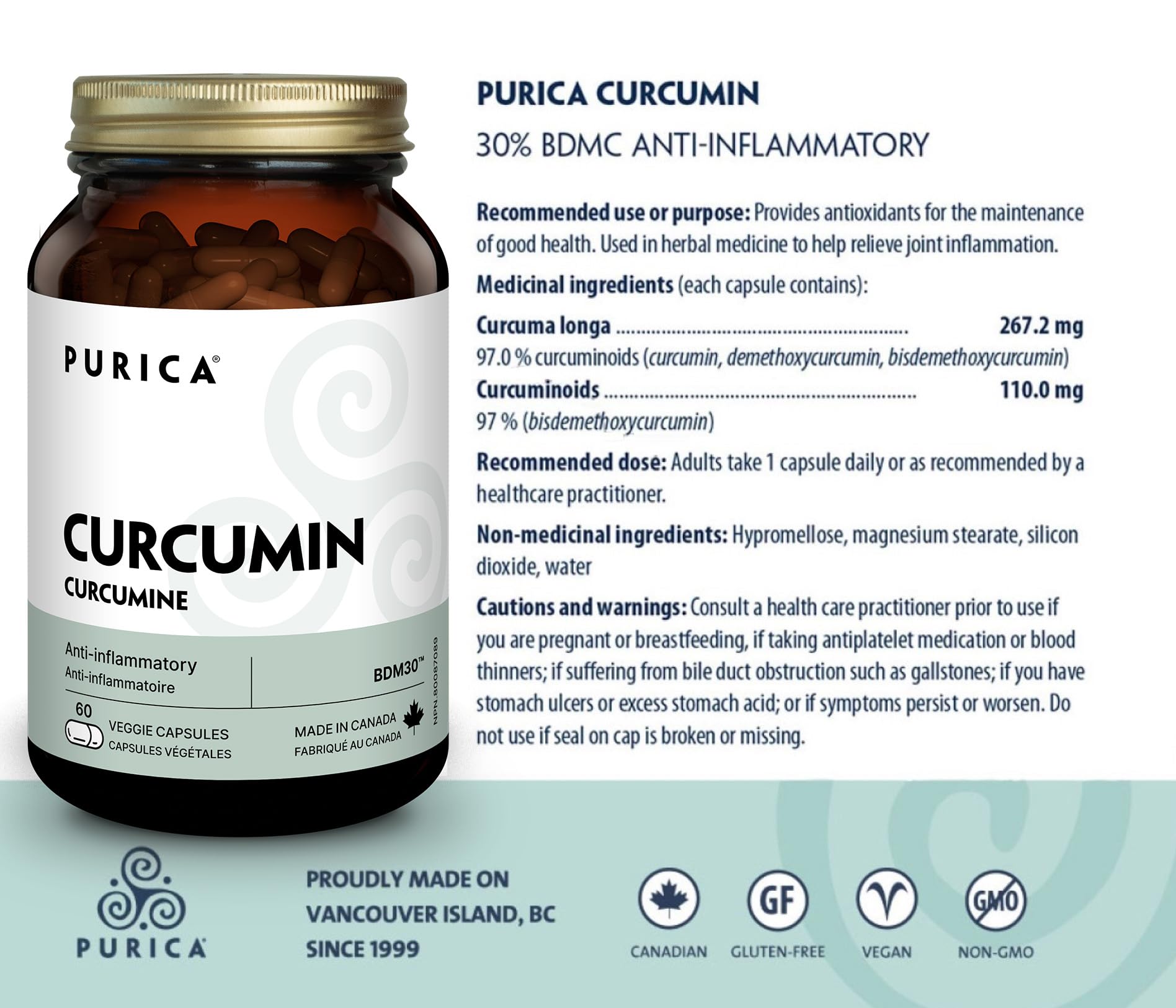 PURICA - Curcumin - Force supplémentaire - 30% BDMC - Vitamines pour la peau, Suppléments pour la santé du cerveau