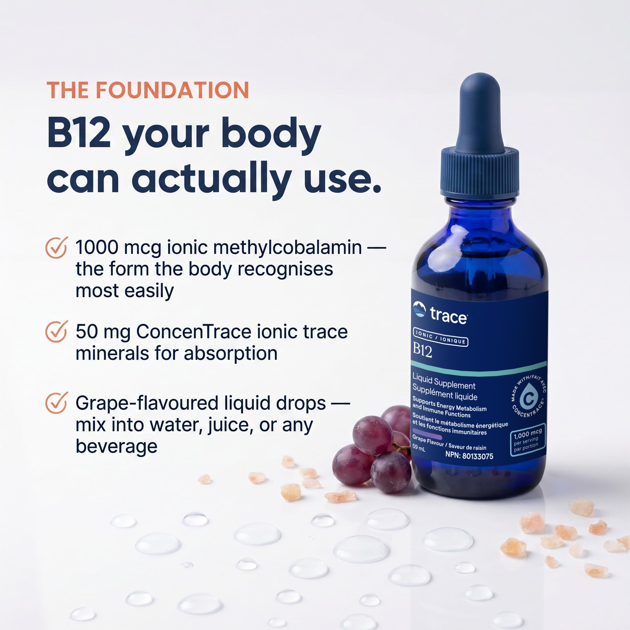 Trace Minerals Liquid Ionic Vitamin B12 1000 mcg | B12 + ConcenTrace (50mg) to Help Absorbtion | 2 fl oz, 59 Servings