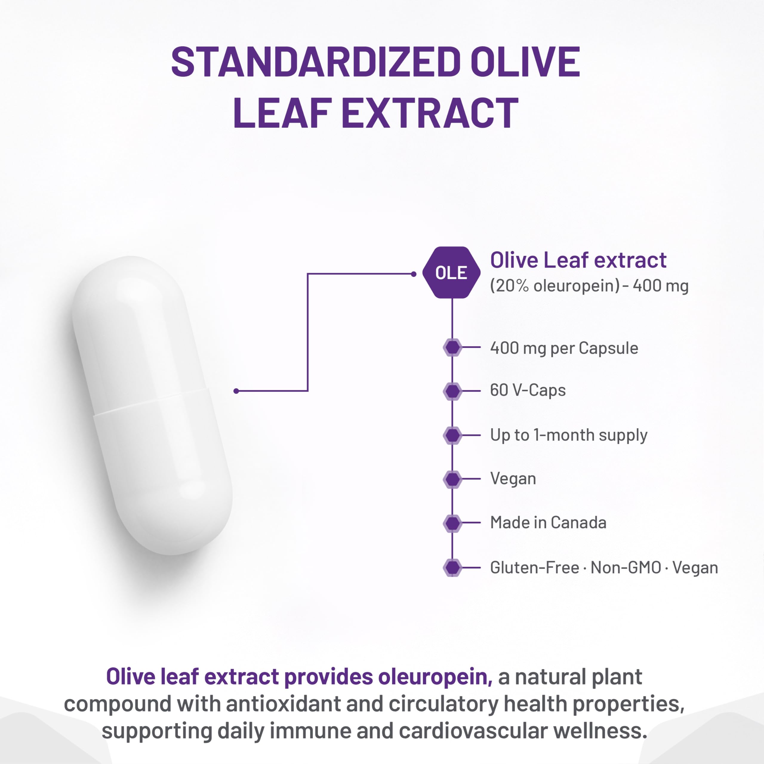 AOR Oleuropein Olive Leaf Extract 400mg, 60 Capsules 30-Day Supply - Supports Cellular Well-Being, Heart Vitality and Immune Function - Rich in Antioxidant Benefits - Vegan, Non-GMO and Gluten-Free