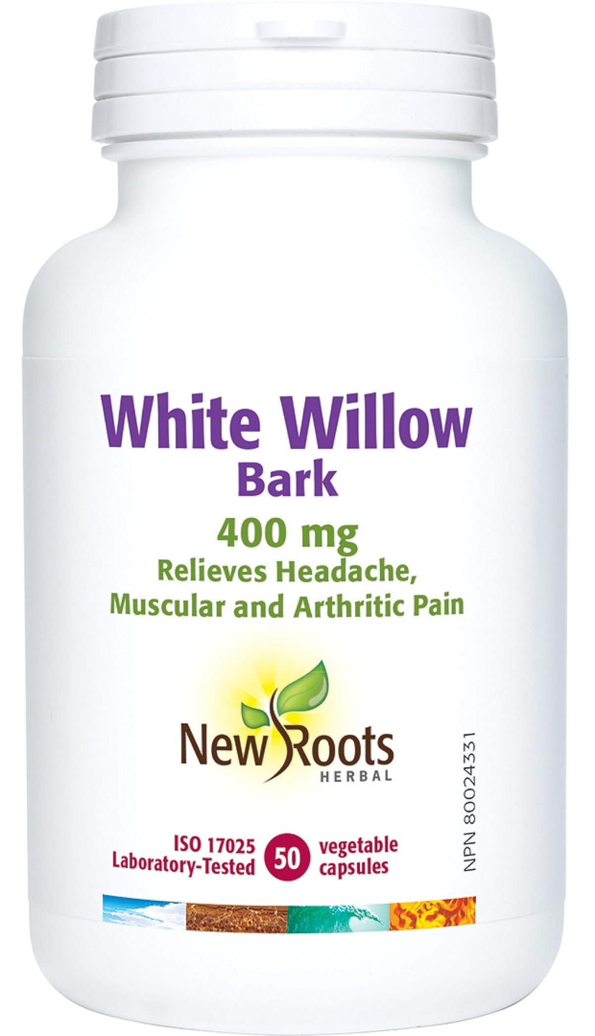 New Roots Herbal White Willow Bark Capsules, 400 mg, Gluten Free
