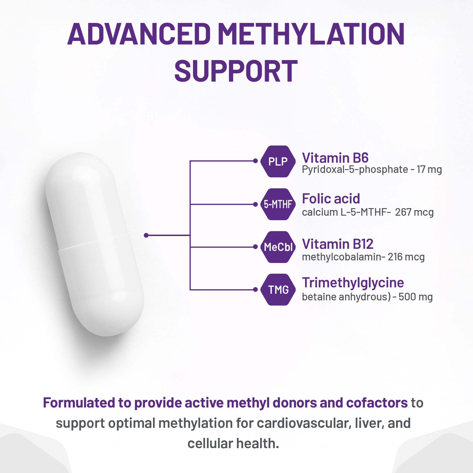 AOR Max Methyl 517mg, 90 gélules végétaliennes, 30 jours d'approvisionnement - Acide folique avec vitamine B6 active (P5P) & méthylcobalamine (vitamine B12), sans OGM, méthylation équilibrée et développement sain des globules rouges