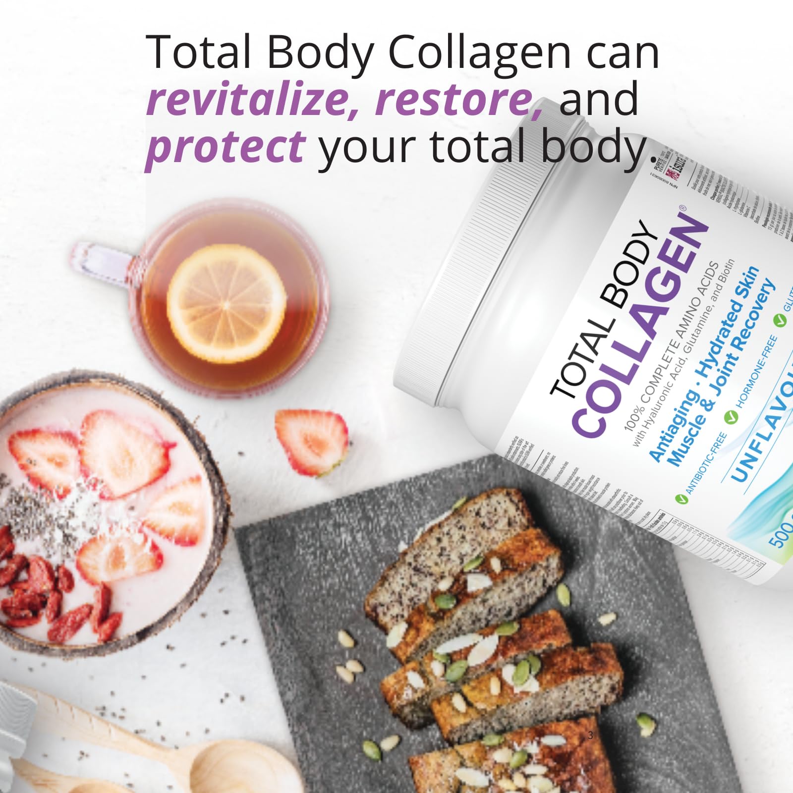 Total Body Collagen - 180 Tablets, VALUE SIZE, 100% Amino Acid, with Hyaluronic Acid, Glutamine, and Biotin all included to support Hydrated Skin, and Muscle Recovery