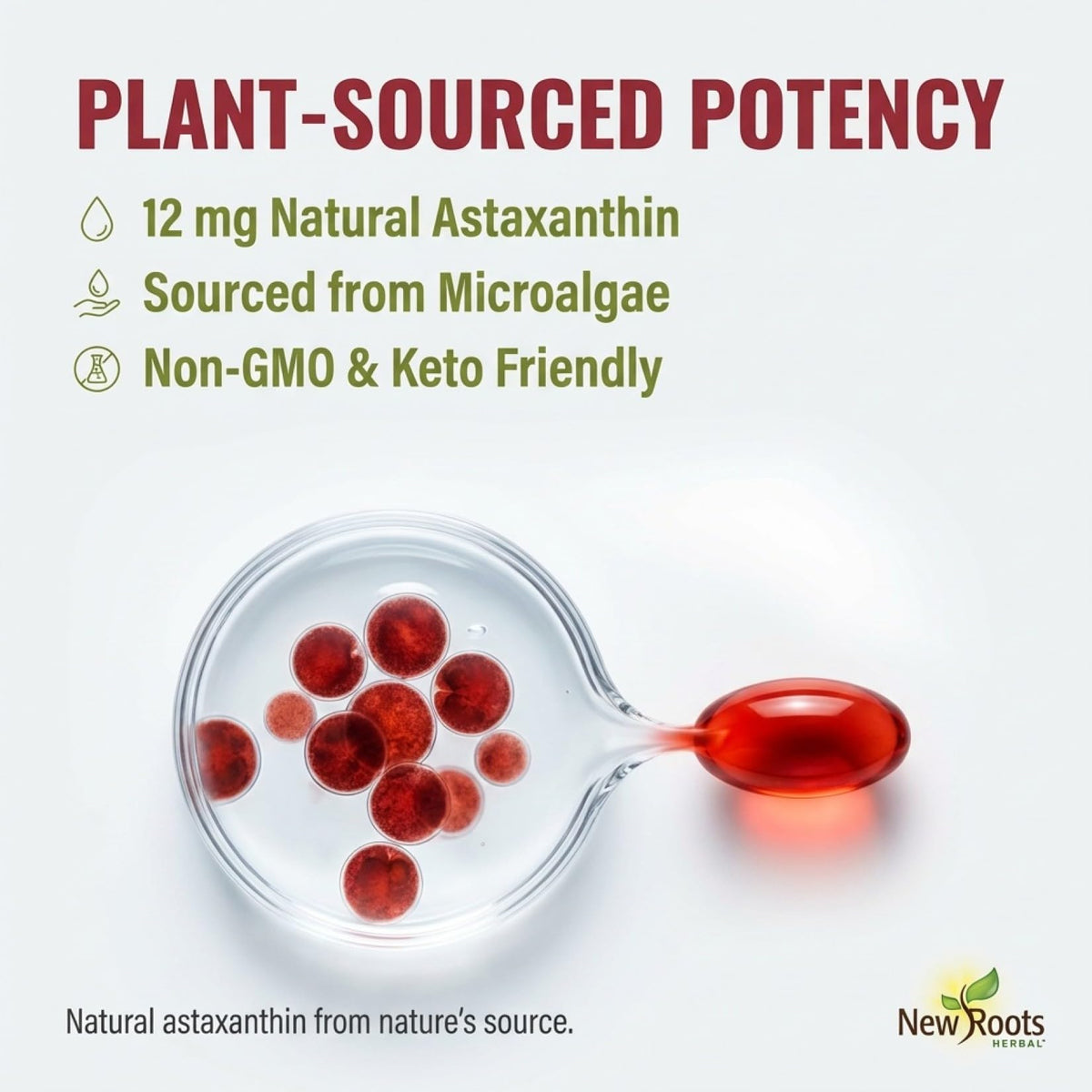 New Roots Herbal Astaxanthin 12mg - 30 Softgels - Natural Antioxidant Extract for Advanced Cellular Support, 30-Day Supply