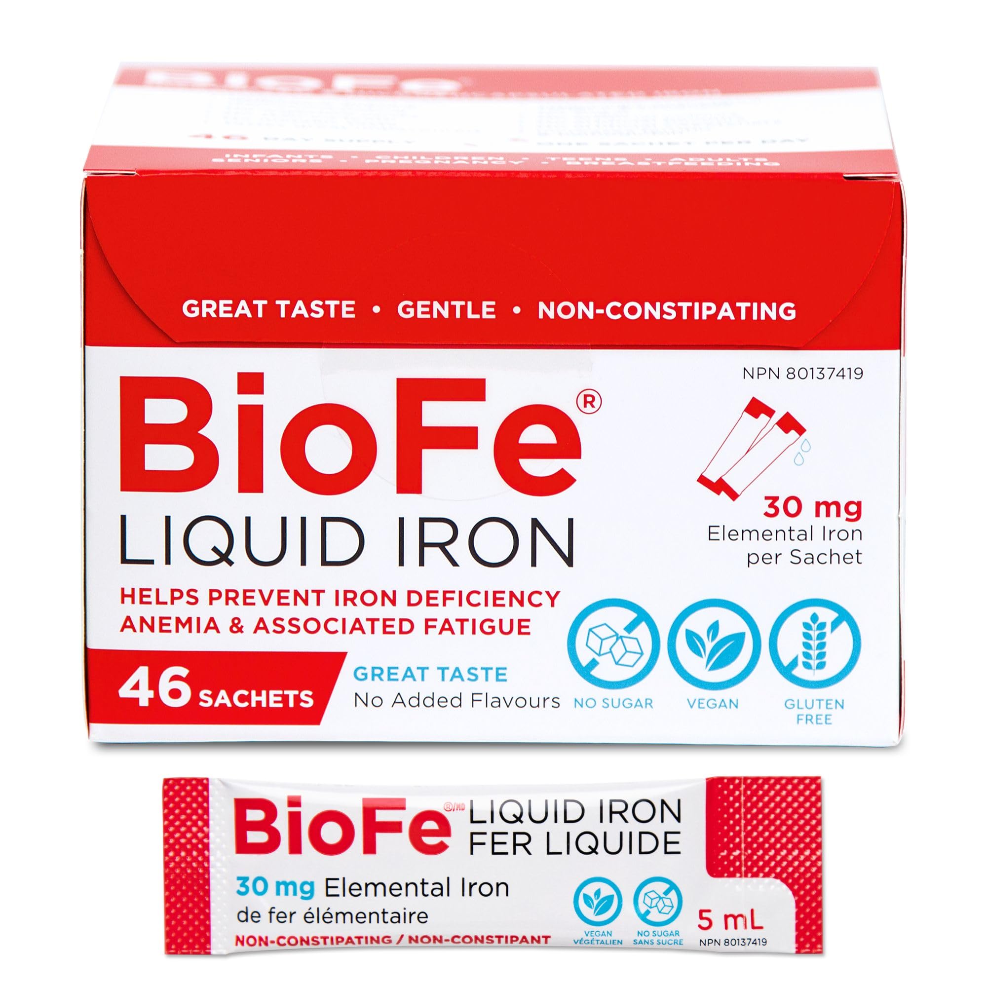 KidStar Nutrients - BioFe Liquid Elemental Iron 30mg, 46 Sachets 46-Day Supply - Helps to Prevent Iron Deficiency Anemia - Vegan, Non-Constipating, No-Sugar, No-Digestive Upset and Gluten-Free