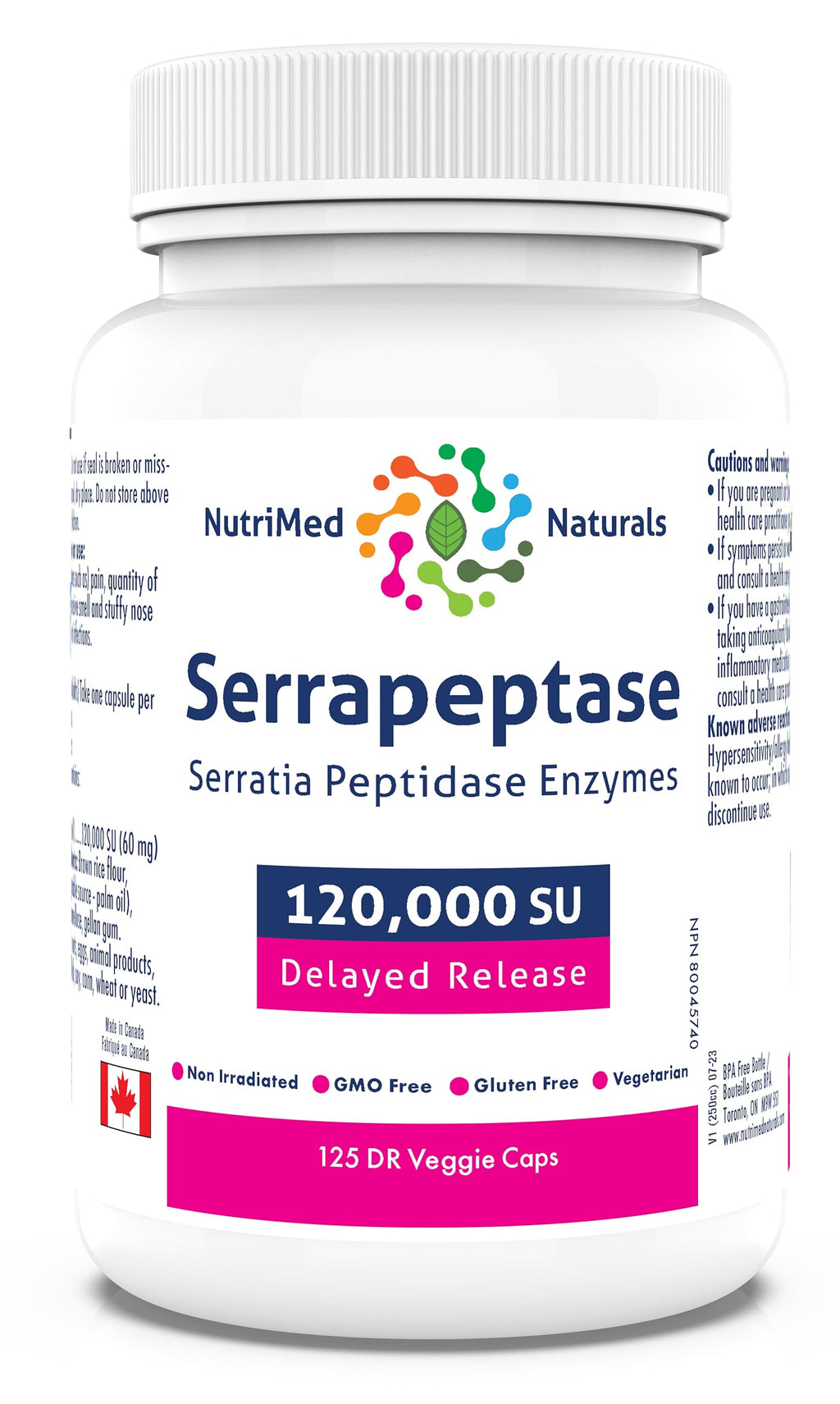 Nutrimed Naturals - Serrapeptase 120000, 125 Capsules 125-Day Supply - High Potency Systemic Enzyme Supplement, Serrapeptase Blend for Optimal Health - 3rd Party Tested - Formulated and Made in Canada