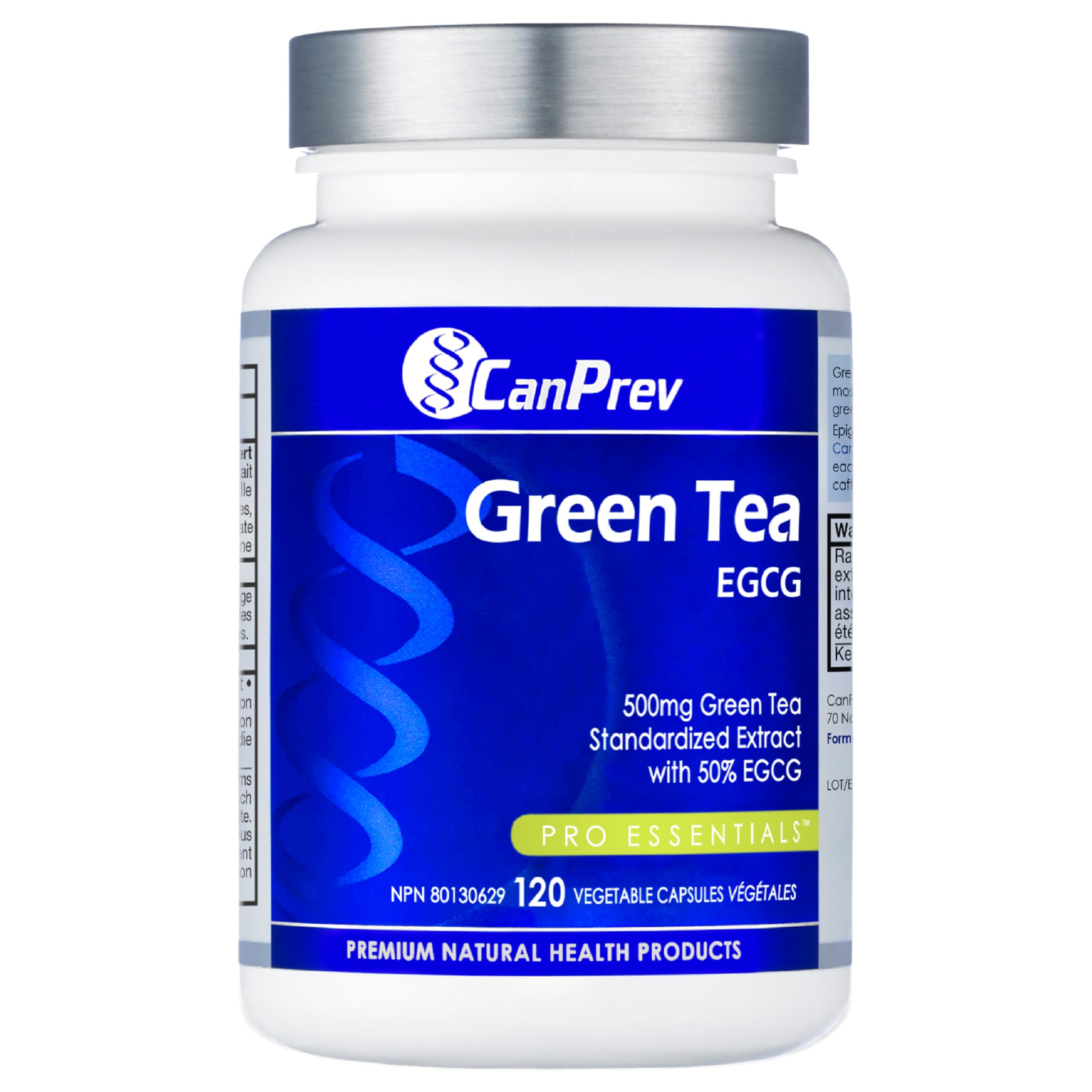 CanPrev Thé vert 120 capsules végétales Approvisionnement de 4 mois, extrait de thé vert 500 mg avec EGCG, favorise le métabolisme, la santé cardiovasculaire, la fonction cognitive et le bien-être digestif, végétalien sans OGM, formule antioxydante