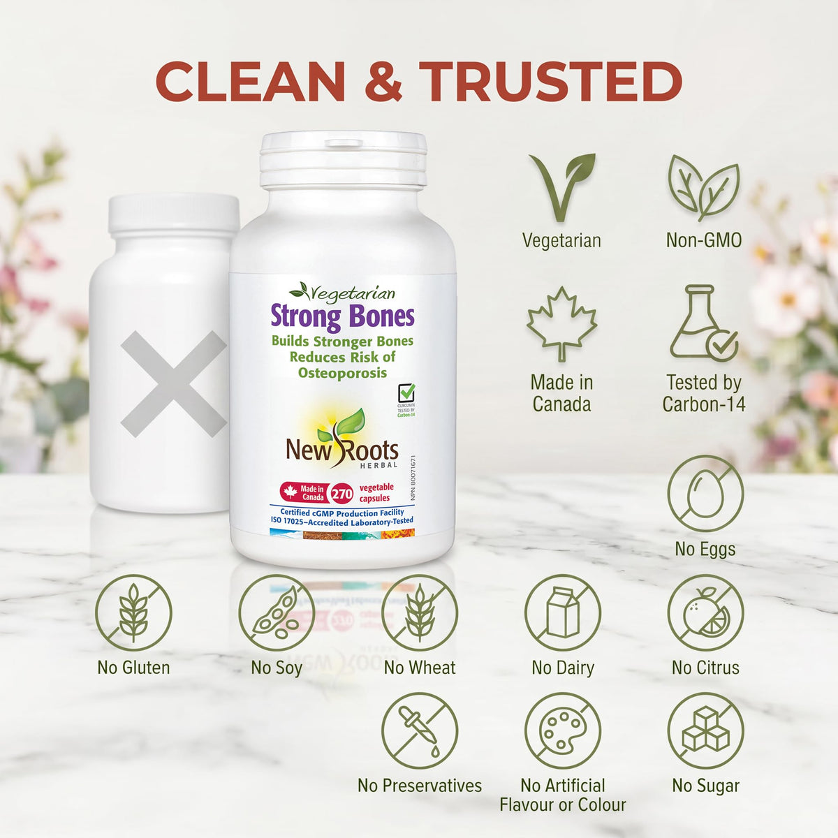 New Roots Herbal Strong Bones Caps, Calcium Boron, 270 Caps, 90 Day Supply