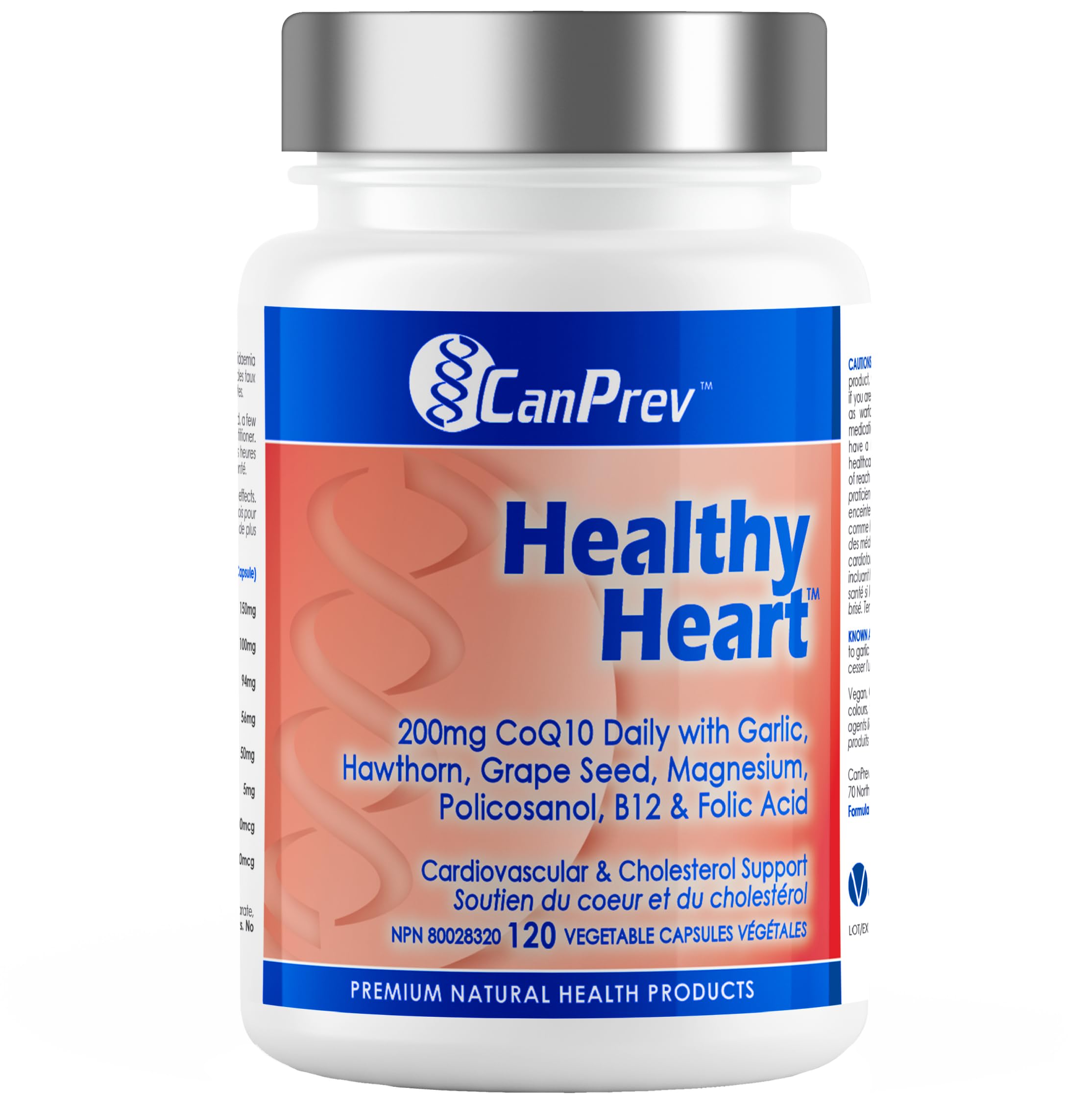CanPrev Coeur Sain, 120 Gélules Végétaliennes, Approvisionnement de 30 jours - Enrichi en Coenzyme Q10, Bisglycinate de Magnésium et Vitamine B12 - Conçu pour la Santé Cardiaque, un Cholestérol Équilibré et une Meilleure Qualité de Sommeil