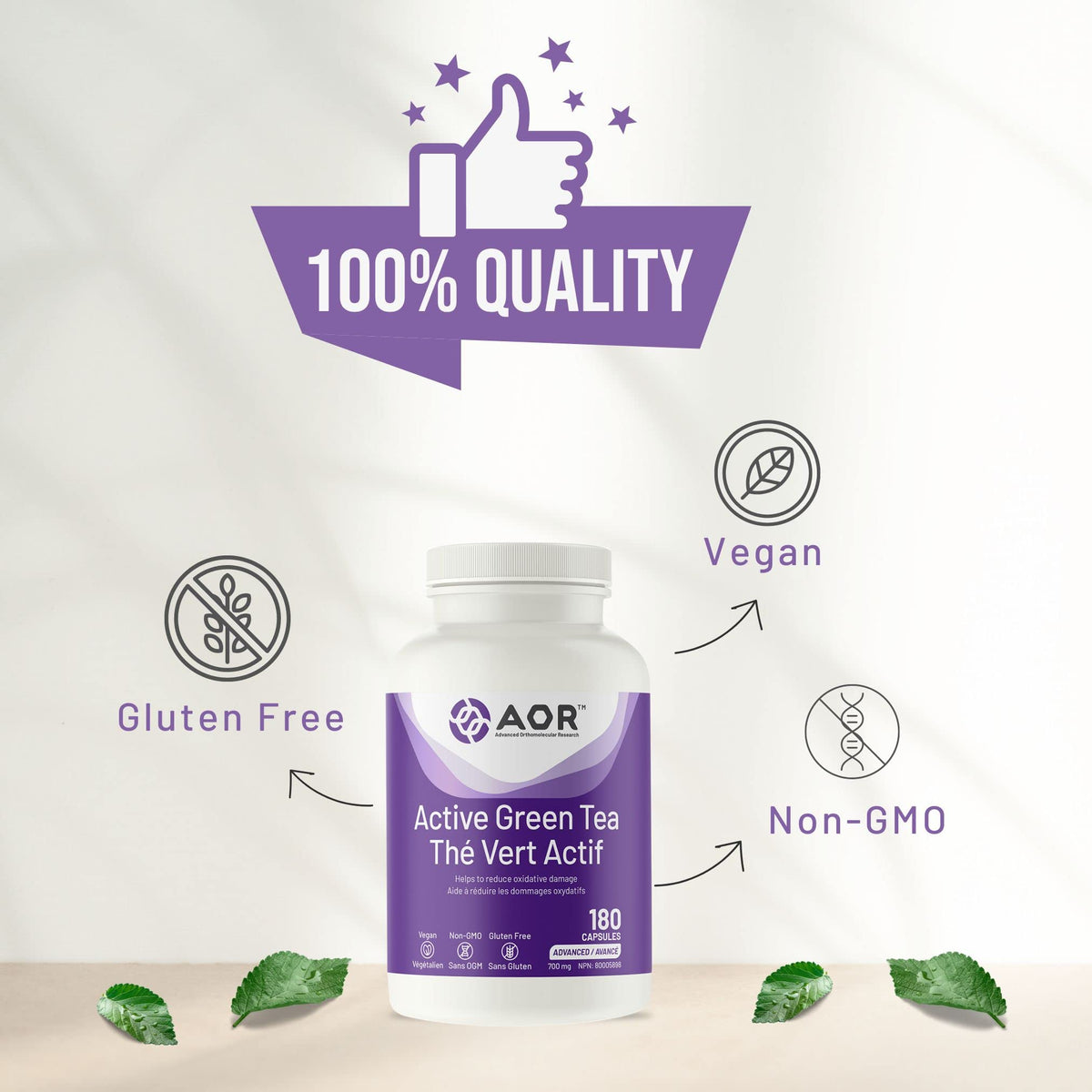 AOR Green Tea Supplement, 315 mg EGCG, Gluten Free, 180 Caps, 60 Day Supply