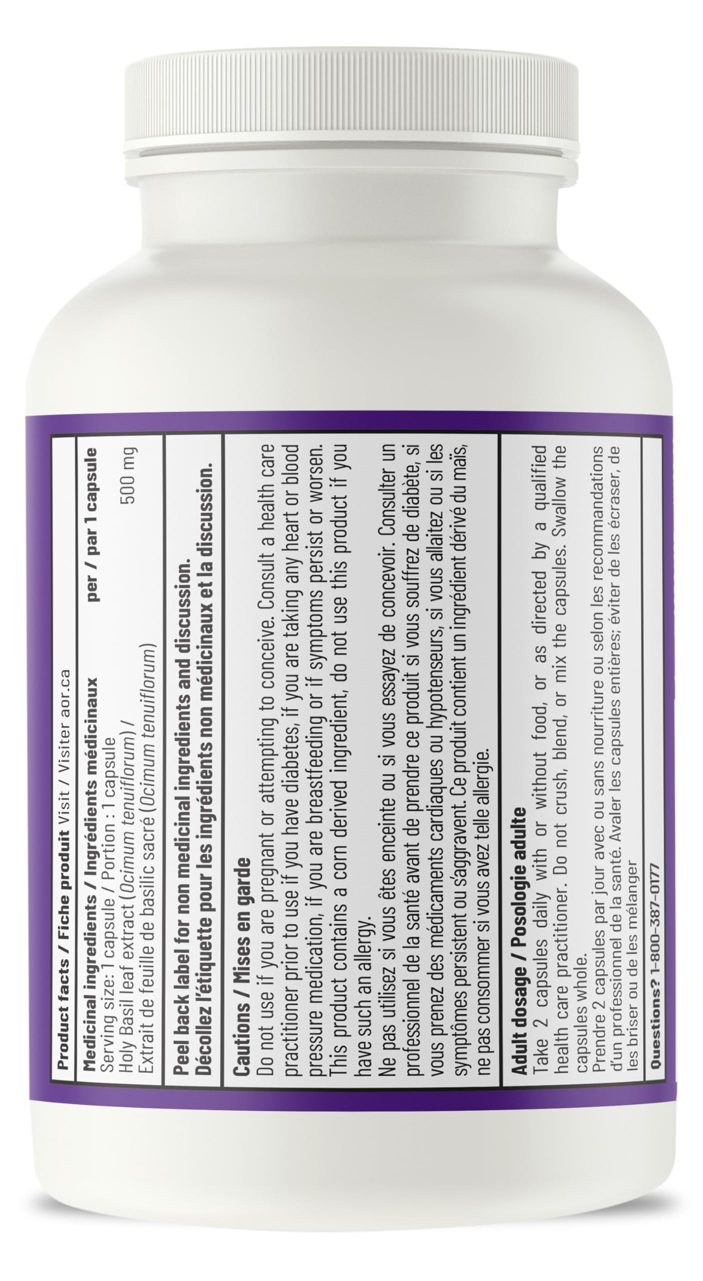 AOR Basilic Sacré (Tulsi) 500mg, 60 gélules – Cure de 30 jours – Herbe adaptogène vénérée, Bienfaits traditionnels de l'Ayurveda – Végétalien et sans gluten – Favorise le niveau d'énergie, Formule à base de plantes pour la vitalité quotidienne