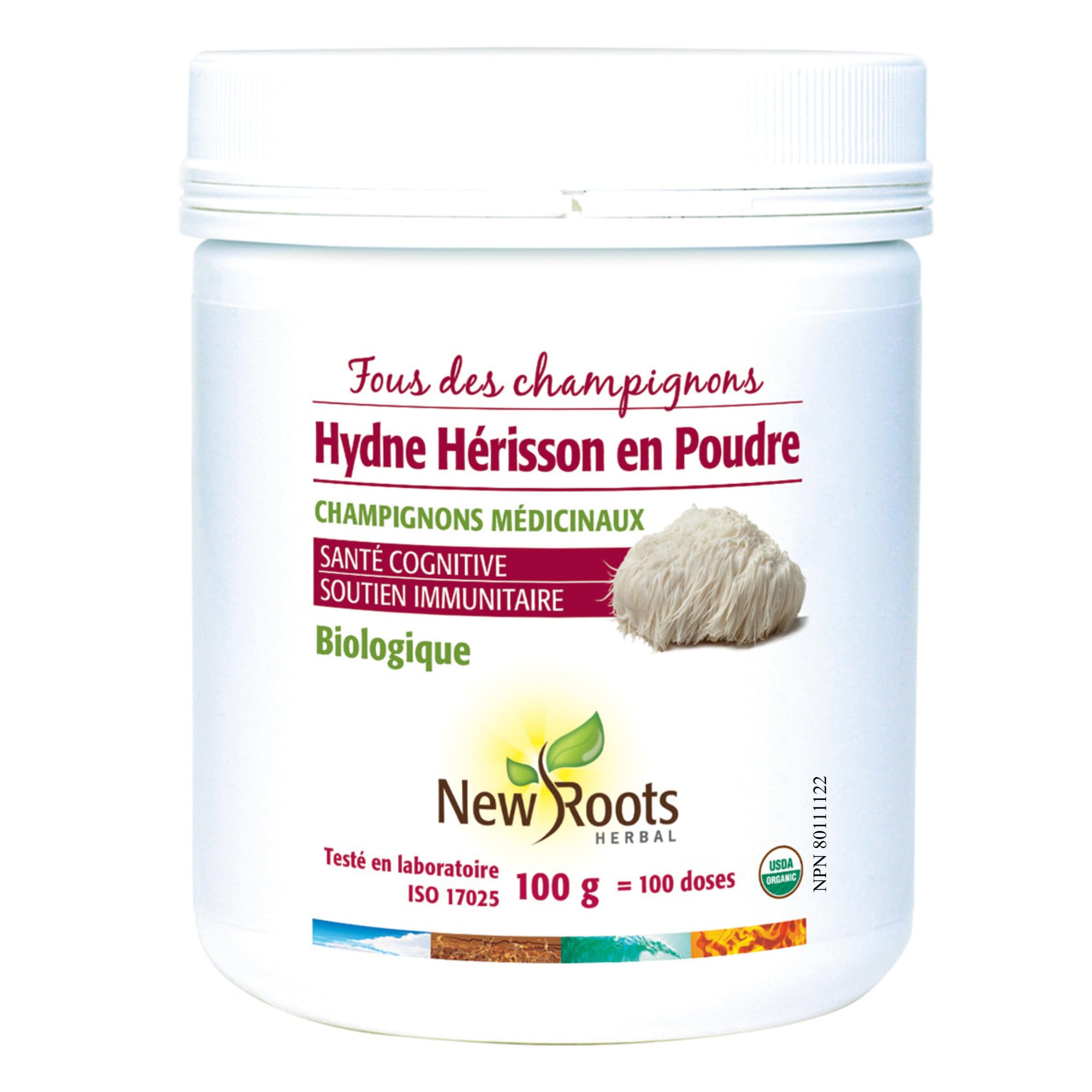 New Roots Herbal Poudre de Crinière de Lion pour Amateurs de Champignons 100 g, 100 Portions – Extrait de Corps Fructifère Biologique, Superaliment Riche en Antioxydants, Fabriqué au Canada, Sans OGM
