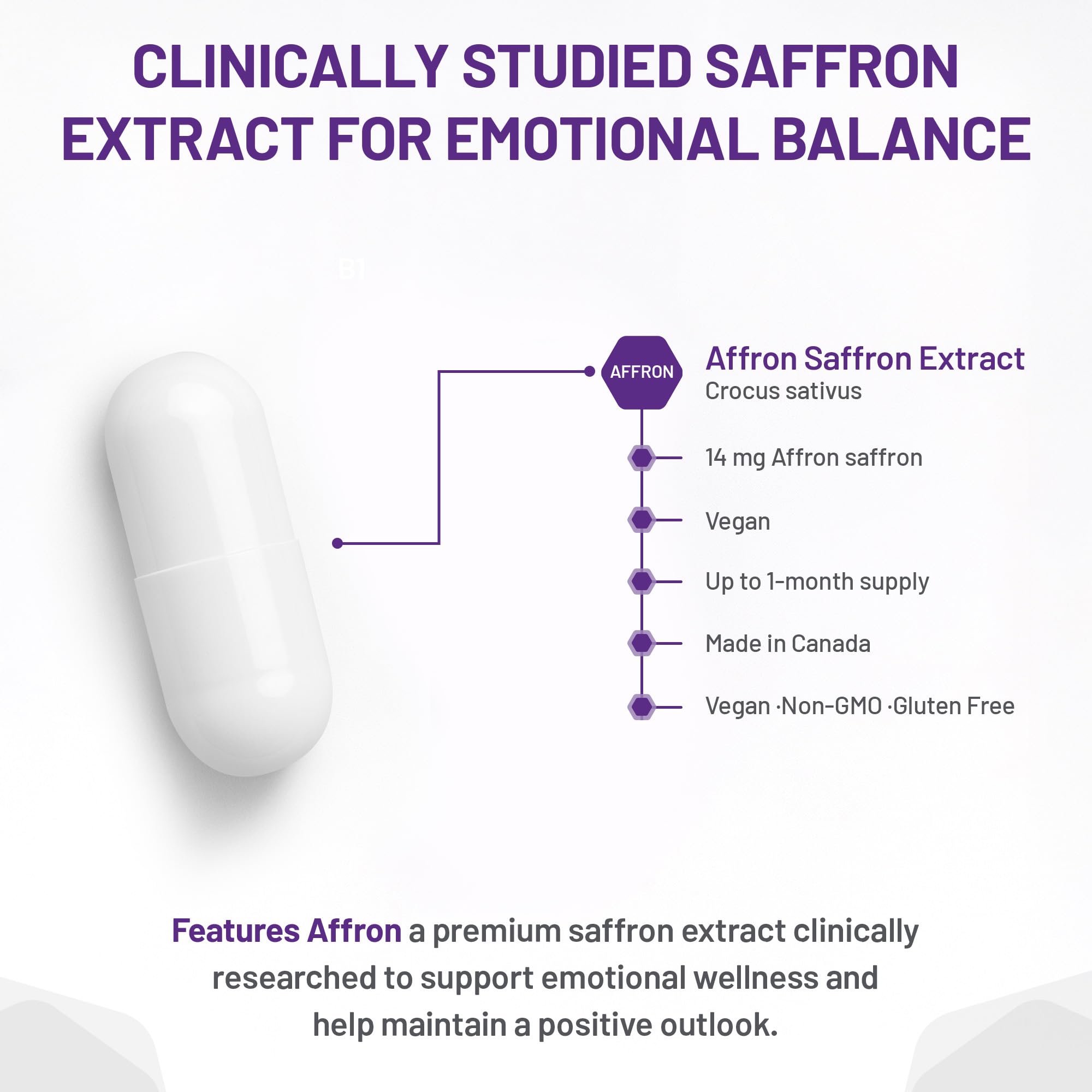 AOR - Saffron 2.0 Supplément, 60 gélules pour 30 jours - Favorise l'équilibre émotionnel, améliore la qualité du sommeil, la concentration et la clarté mentale, la vision et la santé oculaire - Végane, sans OGM et sans gluten