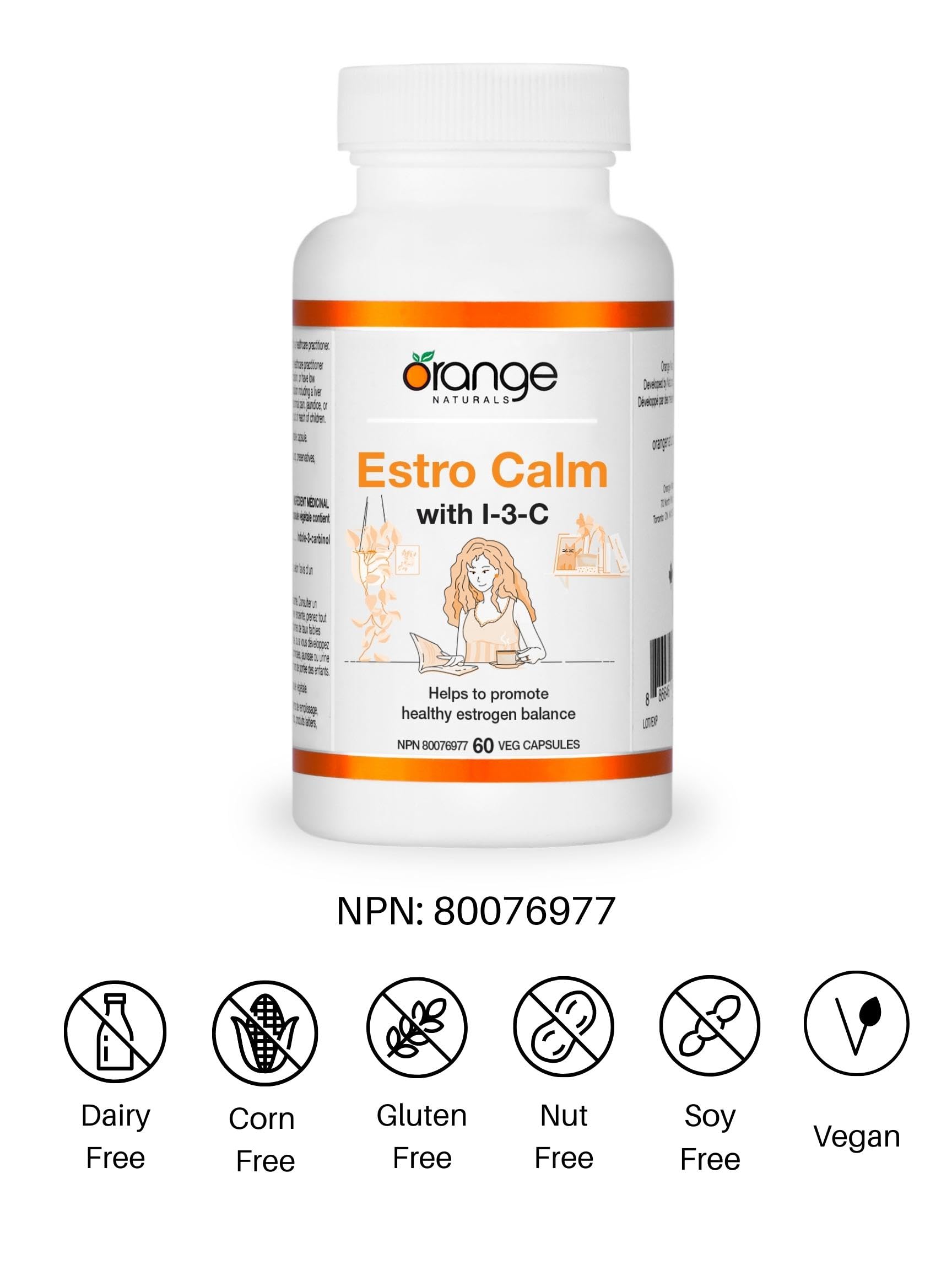 Orange Naturals - Estrogen Calm with Indole-3-Carbinol 200mg, 60 Capsules 60-Day Supply - Womens Hormone Balance Supplement - Helps to Promote Healthy Estrogen Metabolism Balance - I3C Supplement