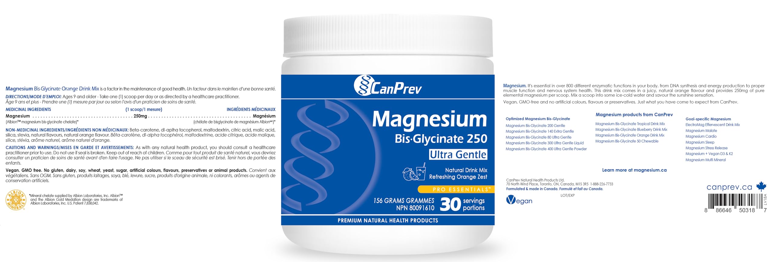CanPrev - Magnésium Bisglycinate en poudre - Favorise la relaxation et le métabolisme énergétique