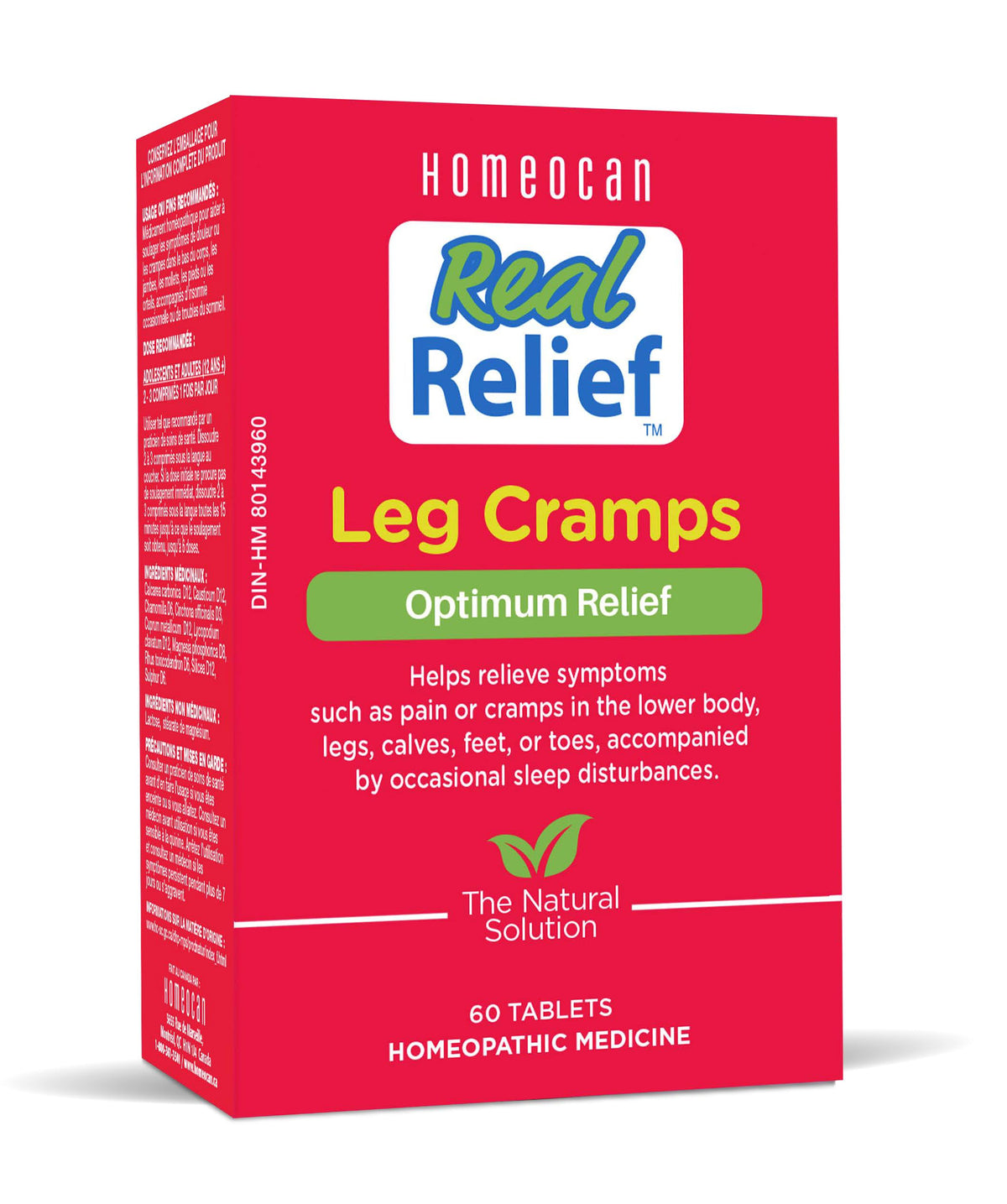 Homeocan Real Relief Leg Cramps 60 Tablets, 30-Day Supply, Homeopathic Support for Leg Comfort Mobility & Ease, Non-Habit-Forming, Gentle Formula for Adults
