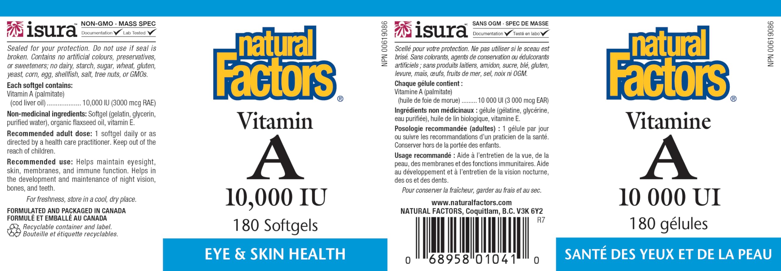 Natural Factors Vitamin A 10,000 IU, 180 Softgels, Supports Eye, Skin & Immune Health, Proudly Canadian