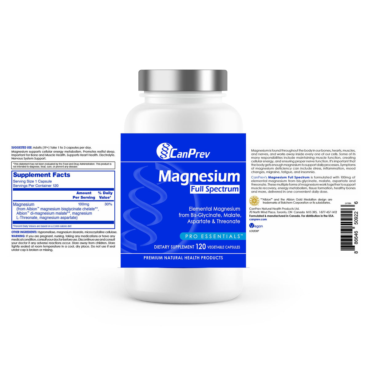 CanPrev Full Spectrum Magnesium Bisglycinate Vegan Capsules, 120 Day Supply