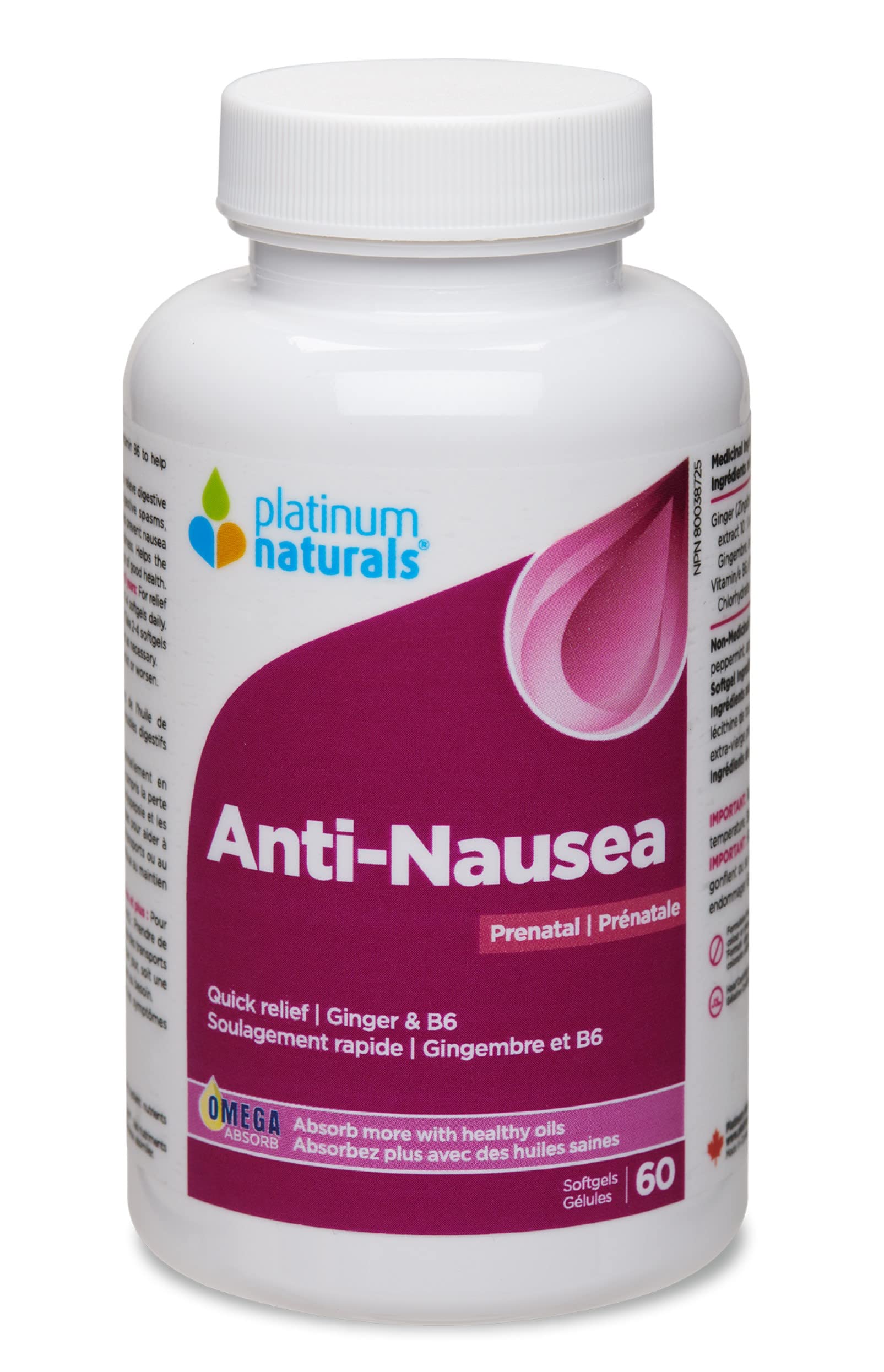 Platinum Naturals - Prenatal Anti-Nausea | Quick relief | 60 Softgels