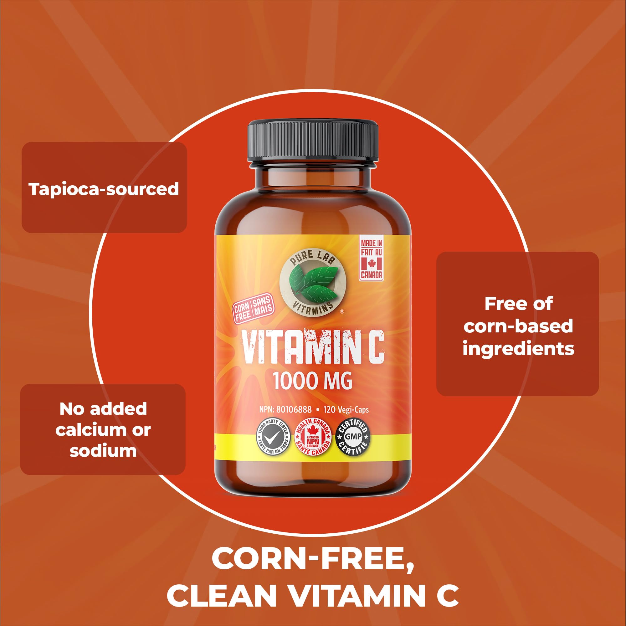 Pure Lab Vitamins - Corn-Free Vitamin C 1000 mg - 120 Vegi-caps