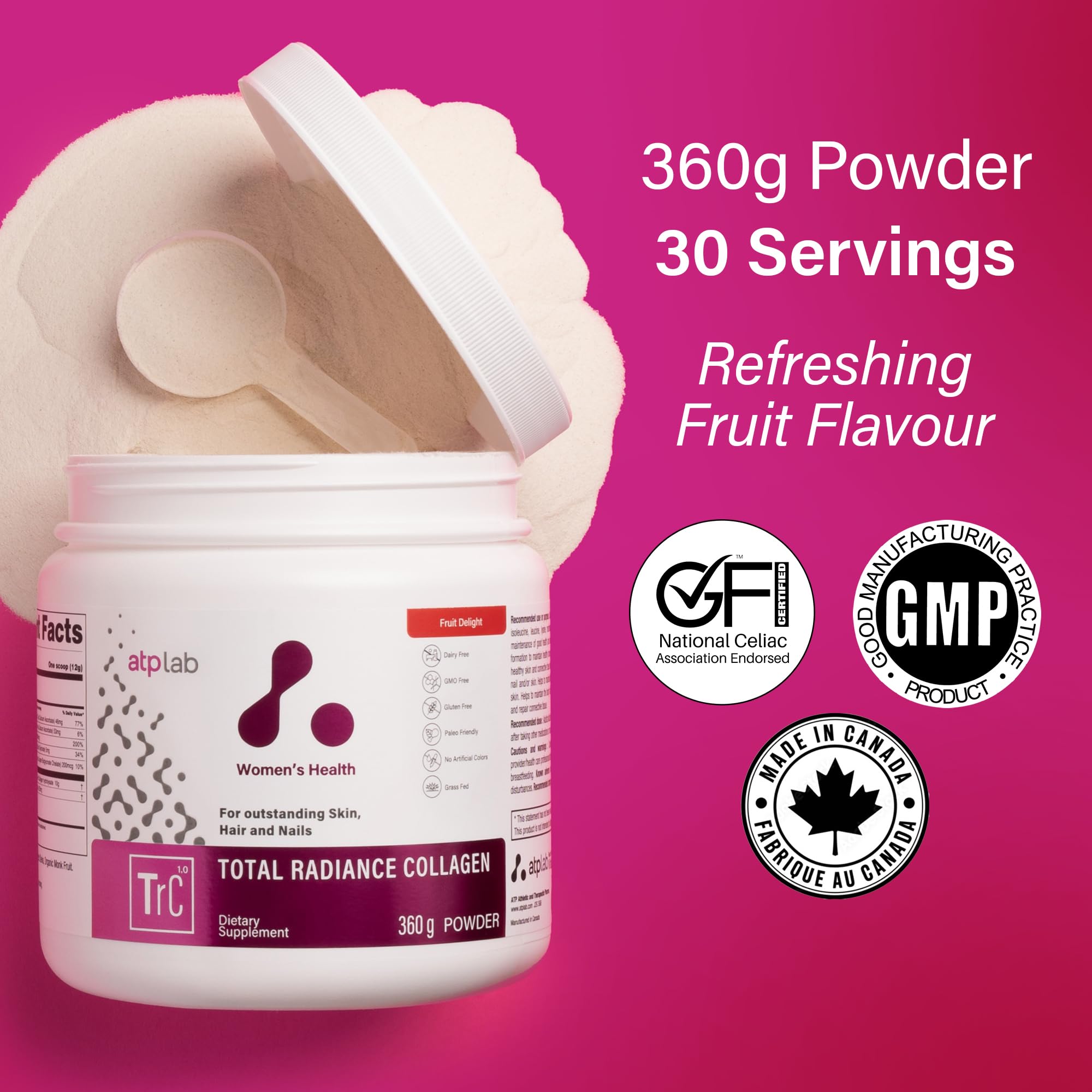 ATP LAB - Total Radiance Collagène 360g - Poudre de protéines de collagène pour femmes - Pour la peau, les cheveux et les ongles - Suppléments de collagène pour femmes