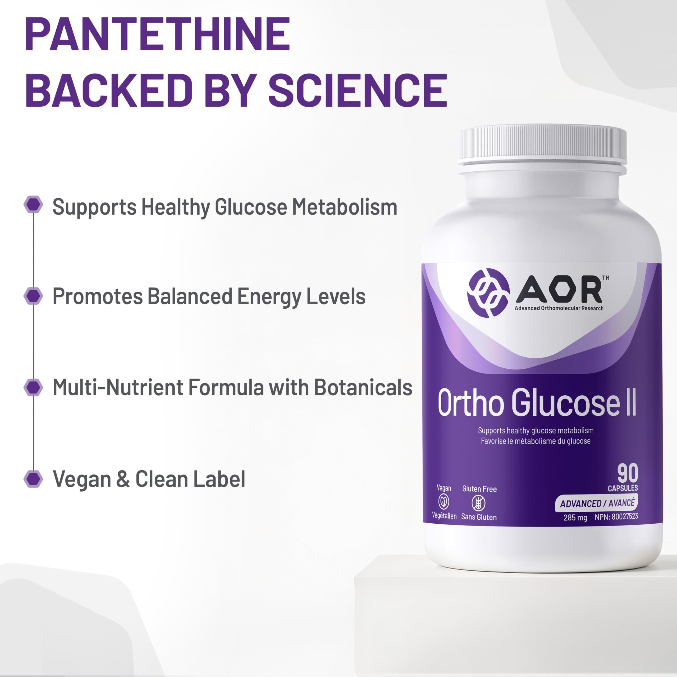 AOR Ortho Glucose II 285 mg, 90 capsules, approvisionnement de 90 jours – Soutien équilibré de la glycémie et complément pour la santé nerveuse – Végétalien et sans gluten – Picolinate de chrome pour le maintien du taux de glucose sanguin