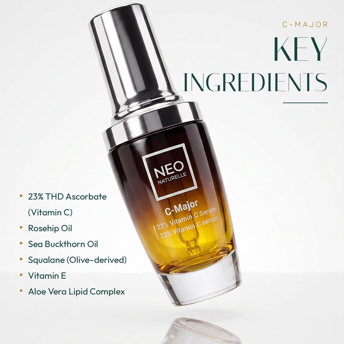 Neo Naturelle C-Major Vitamin C Serum 23% | THD Ascorbate Face & Eye Serum for Mature, Menopausal & Sensitive Skin | Brightening, Dark Spot & Radiance Care | Natural, Vegan, Made in Canada | 30 mL