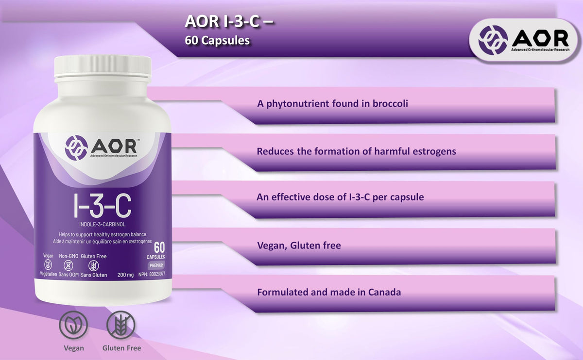 AOR Indole-3-Carbinol Capsules, I-3-C, 200 mg, Vegan, Non-GMO, 60 Capsules