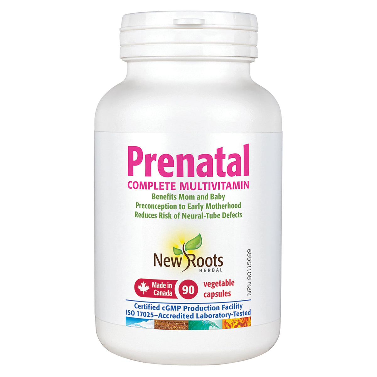 New Roots Herbal Women's Prenatal Vitamins, Iron Bisglycinate, 90 Capsules
