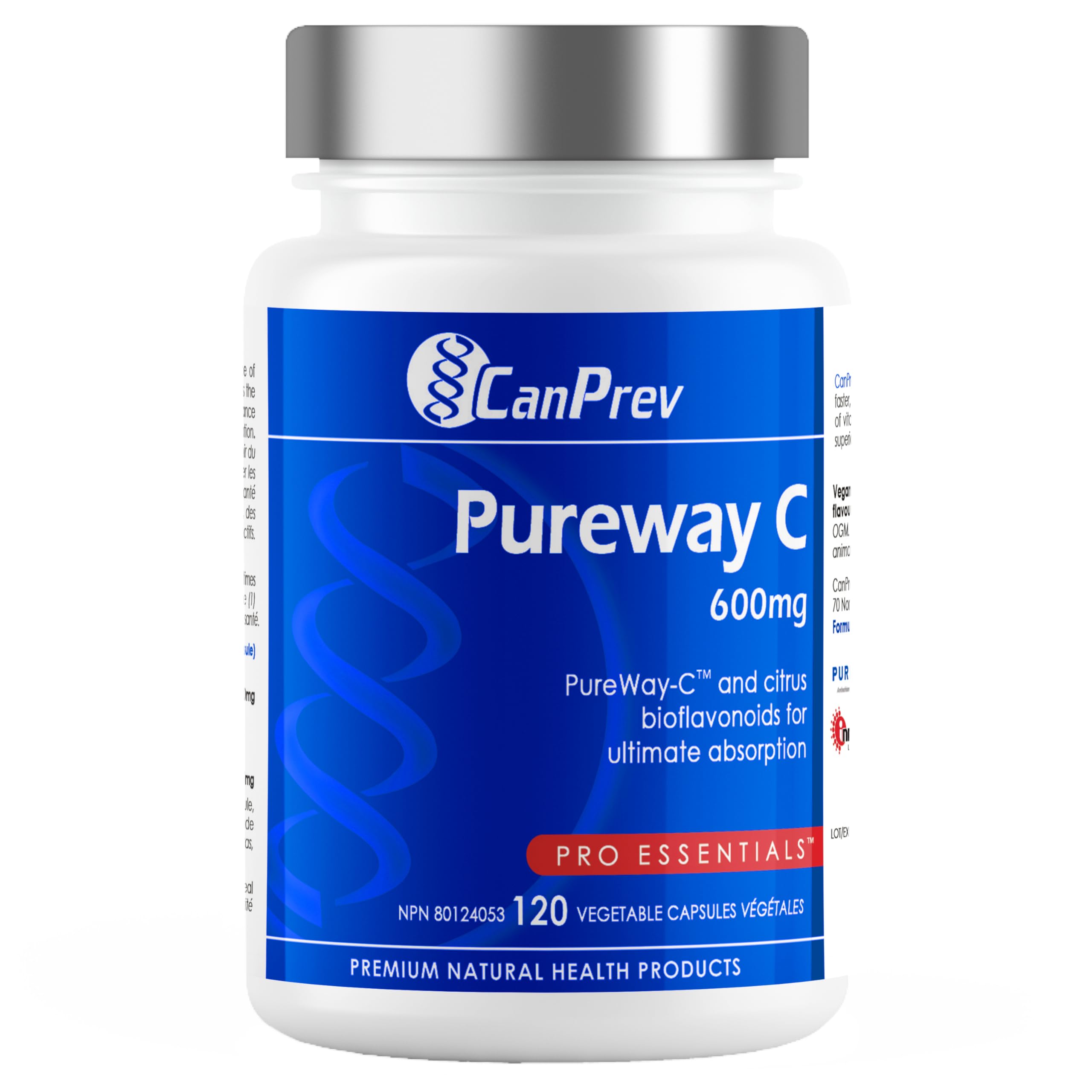 CanPrev Pureway C 600mg, 120 Capsules 120-Day Supply - Enhanced Absorption Vitamin C Ascorbic Acid with Citrus Bioflavonoids - Maintain Bone, Teeth and Gum Health - Vegan, Non-GMO & Gluten-Free