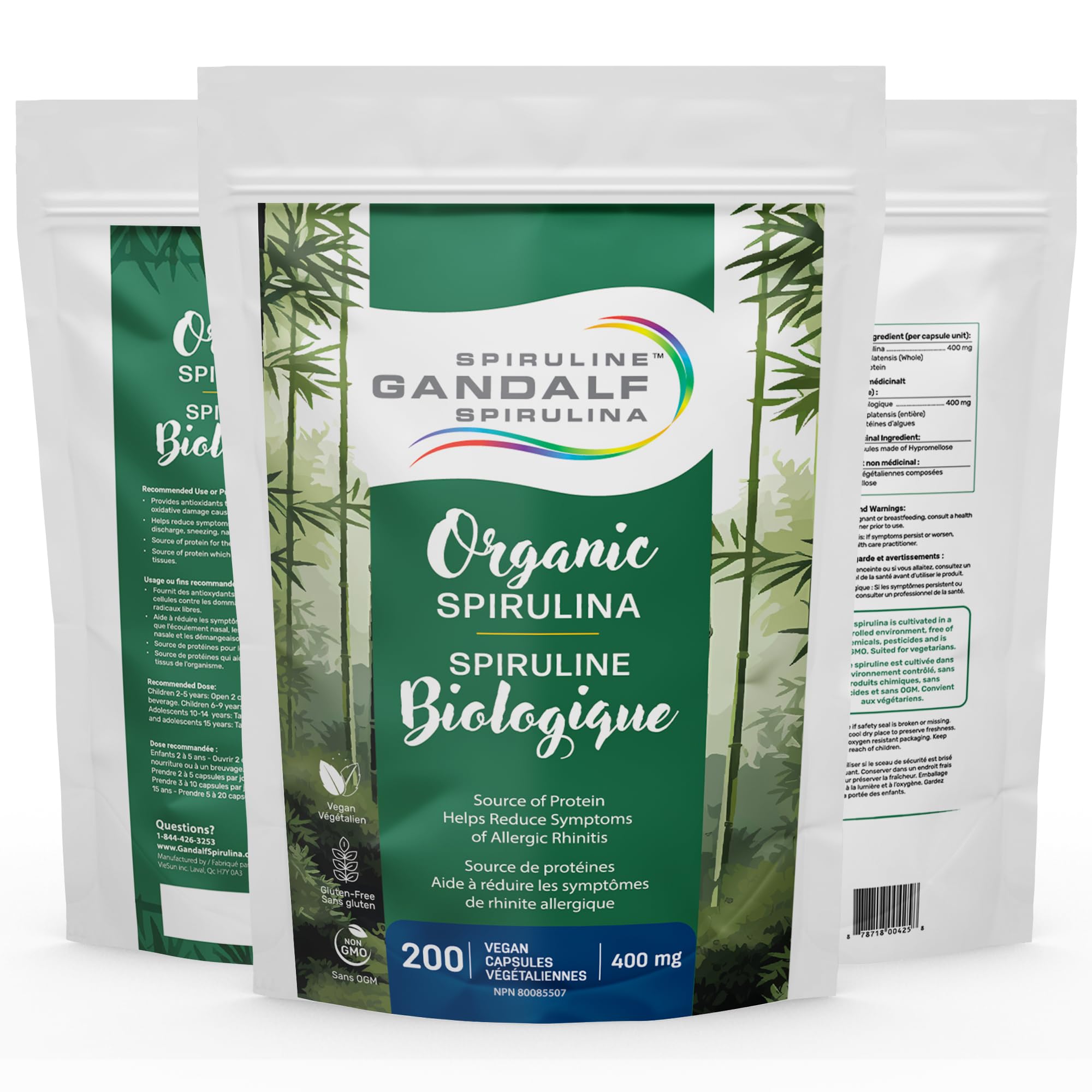 Gandalf Pure Organic Spirulina 400mg 200 Vegan Capsules - Vegan, Non-GMO & Gluten-Free - Blue-Green Algae, Nutrient-Dense Superfood with Iron and Antioxidants