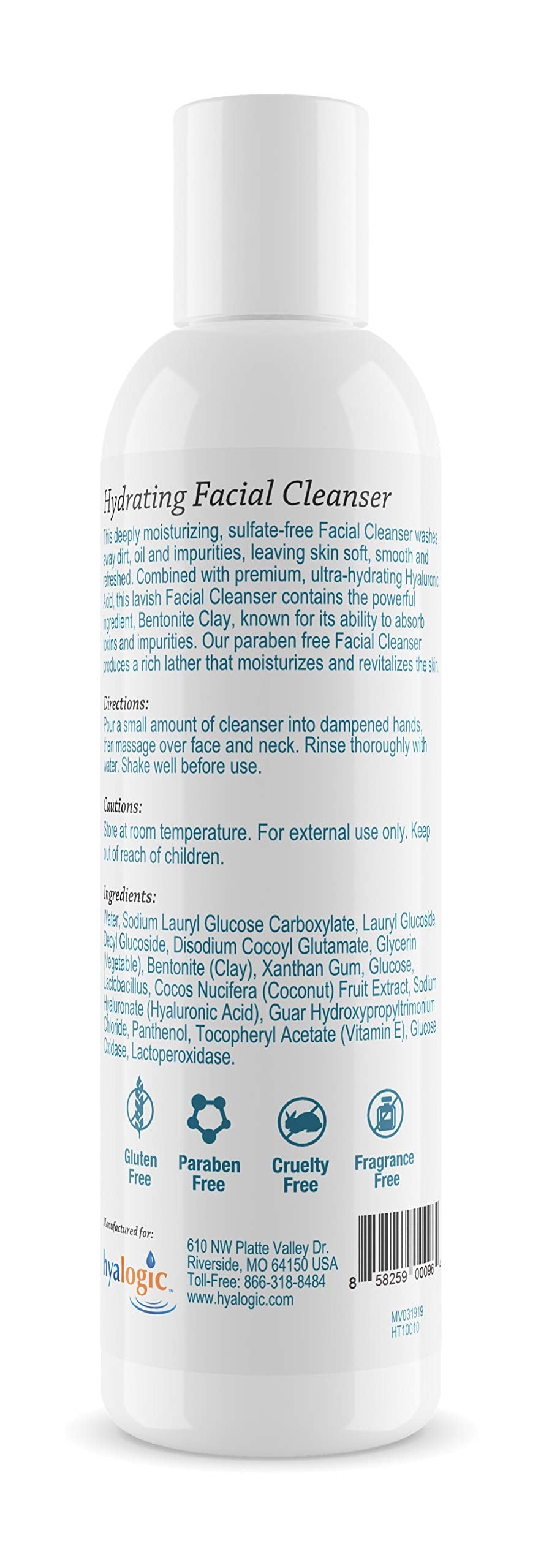 Nettoyant visage HA, nettoyant facial à l'acide hyaluronique – hydratant, sans paraben, exfoliant quotidien pour le visage avec de l'argile de bentonite – Obtenez une peau jeune et éclatante naturellement ! (236 ml) par Hyalogic