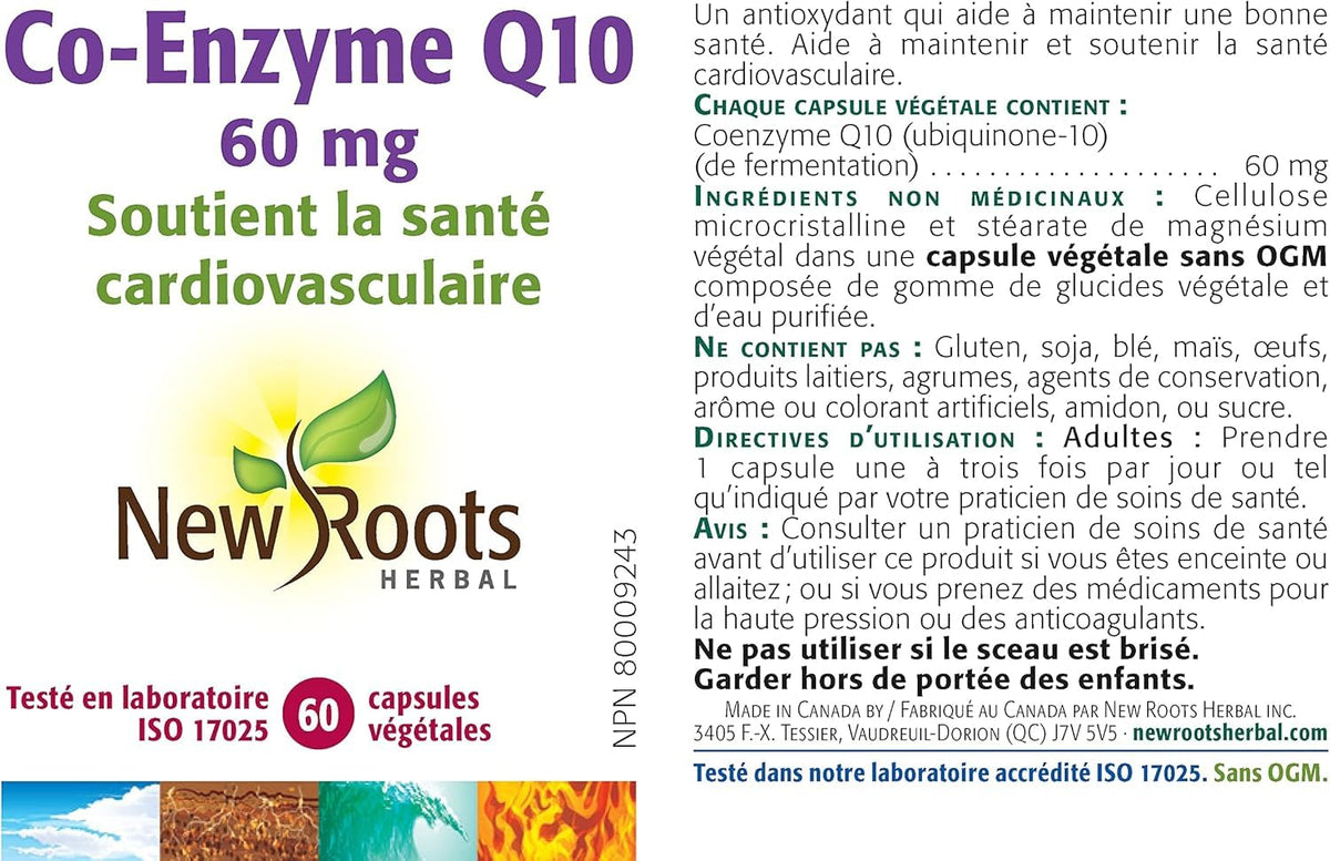 New Roots Herbal CoQ10 60 mg Capsules, Non GMO, Gluten Free, 60 Day Supply