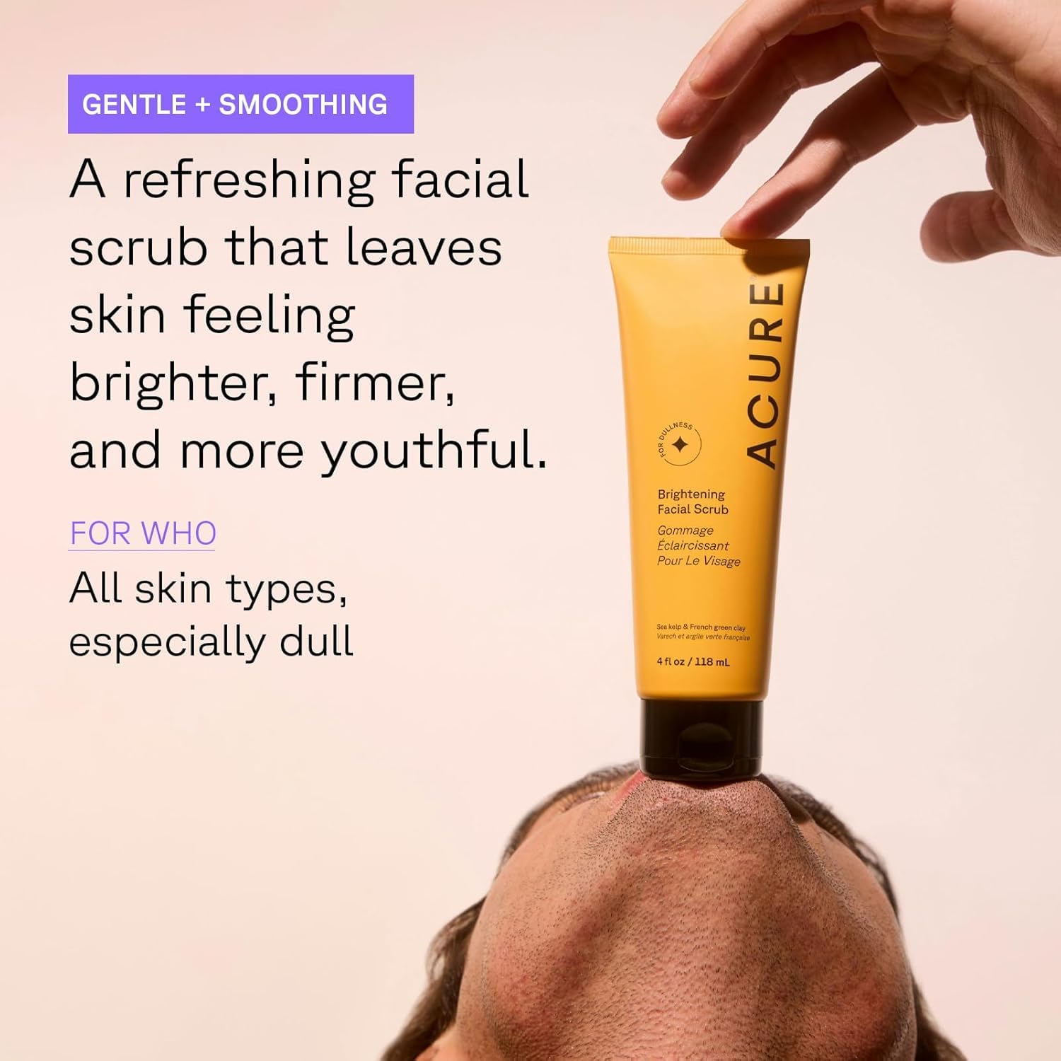 Acure Brightening Facial Scrub, Exfoliating Face Wash, Gentle Daily Scrubber & Exfoliator for Women & Men for Radiant Skin, Cleansing Wash with Sea Kelp & French Green Clay