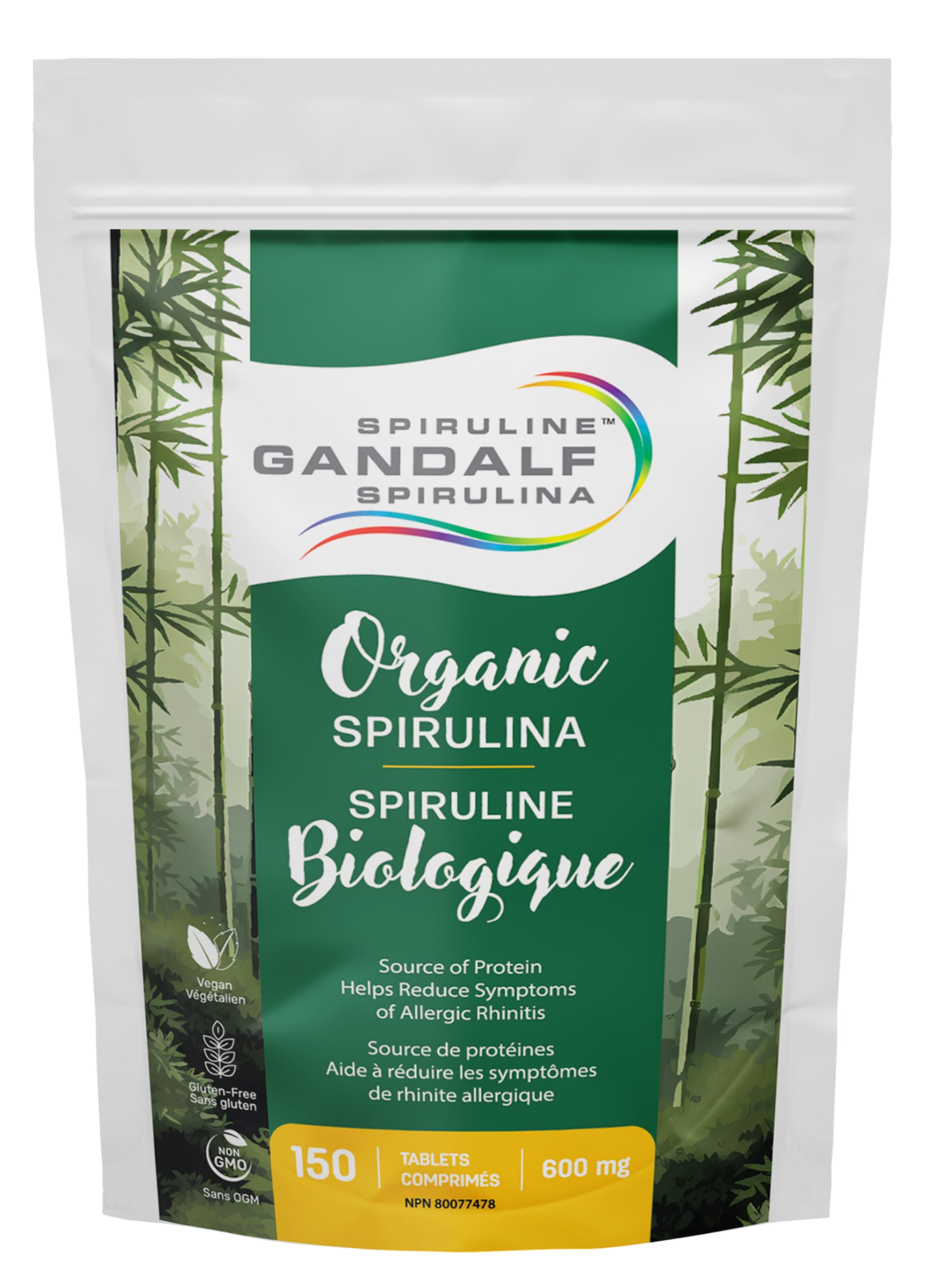 Gandalf Organic Spirulina 600mg 150 Vegan Tablets, Ultra Pure Blue-Green Algae, Rich in Iron, Amino Acid & Antioxidant, Non-GMO, Support Energy, Vitality & Immune Health