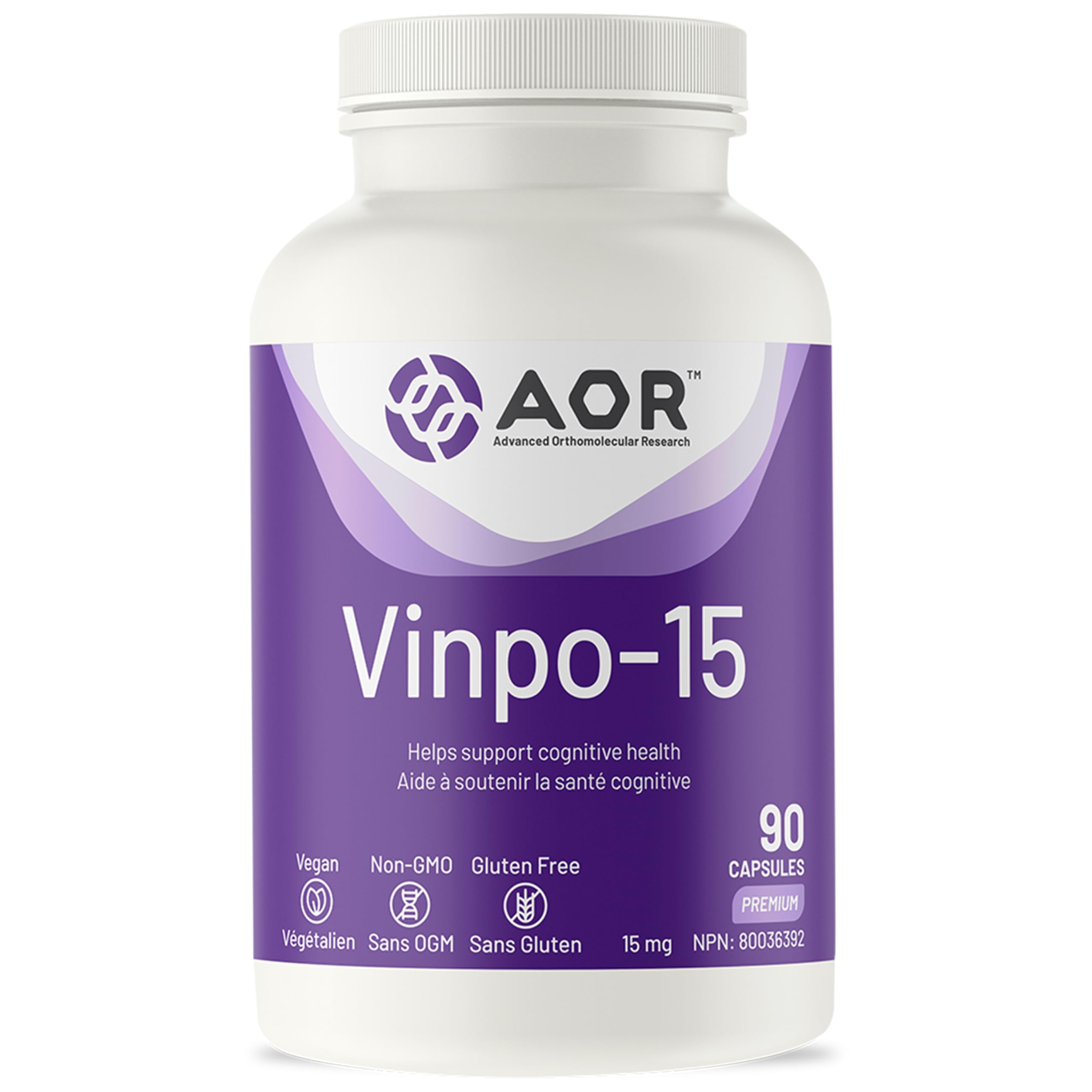 AOR Vinpo-15 15mg, 90 Capsules 30-Day Supply - Brain Function & Focus Support - Vegan, Non-GMO & Gluten-Free - Cognitive Health, Boosts Mental Clarity, Promote Healthy Circulation & Non-Ginkgo Formula