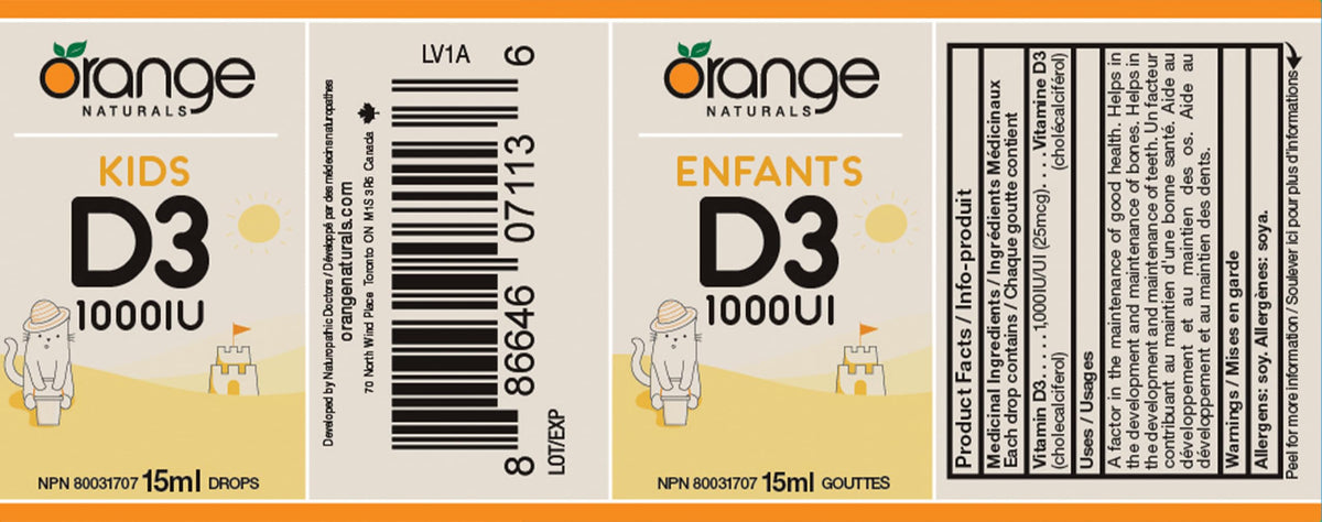 Orange Naturals Baby Liquid Vitamin D3 Drops, 1000 IU, MCT Oil, 15 ml