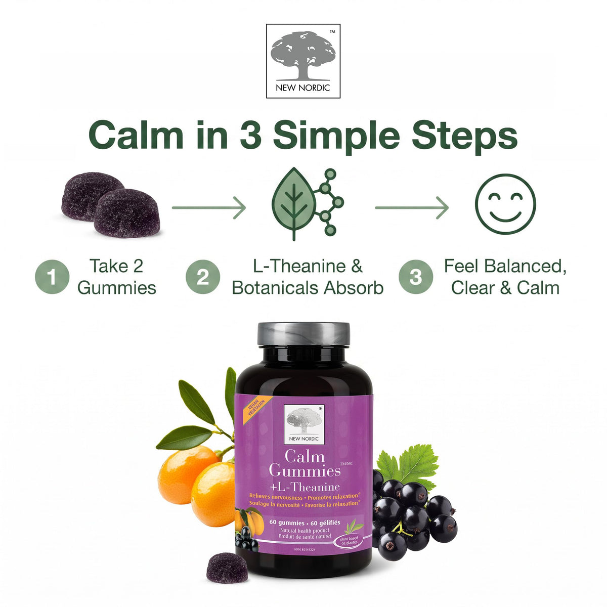 New Nordic L-Theanine Calm Gummies, Non Sedating