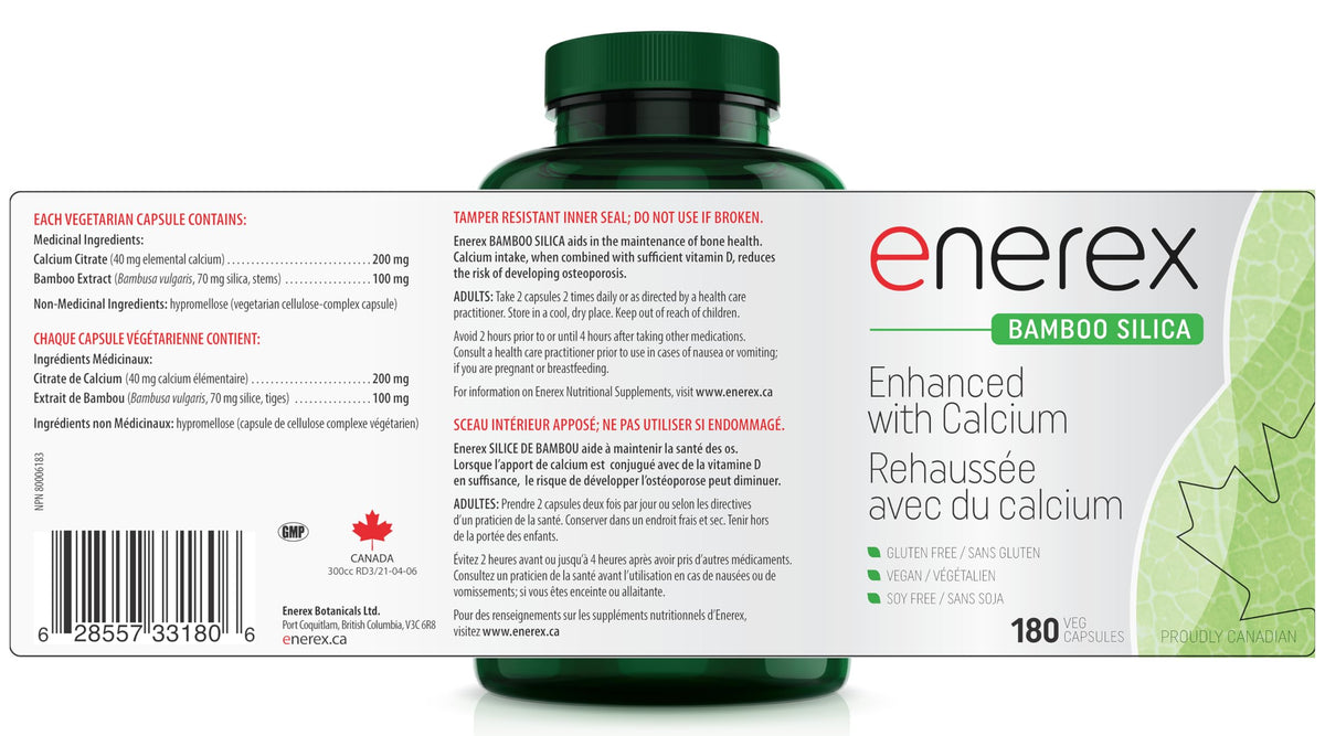 Enerex Bamboo Silica ‚Ä¢ 10x More Silica, Premium Bone, Skin, Hair and Nail formulation, 180 Veg Capsules