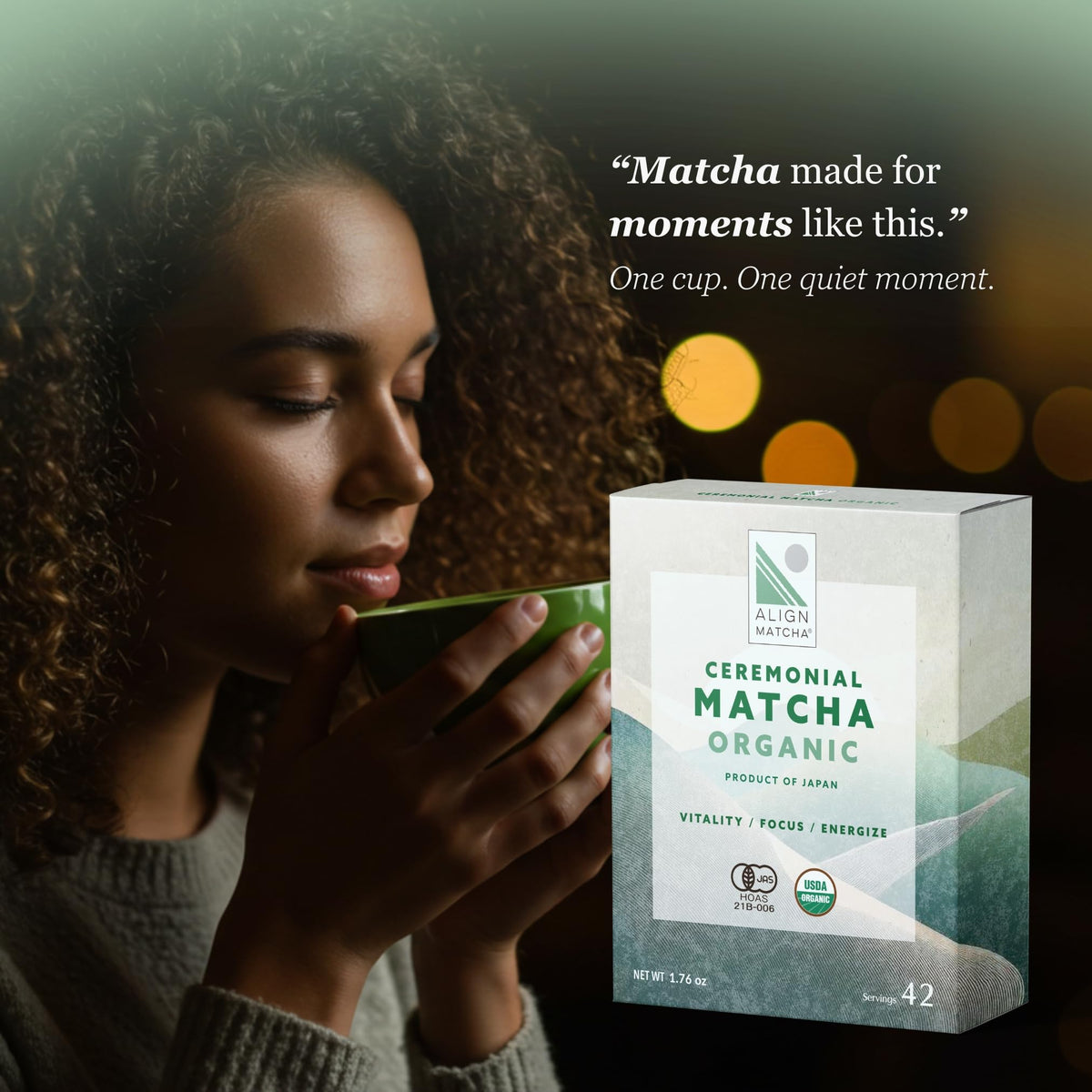 ALIGN MATCHA Ceremonial Organic Matcha - Ichibancha (First Tea) calm ritual; sourced from Japan, 50 g (≈42 servings)