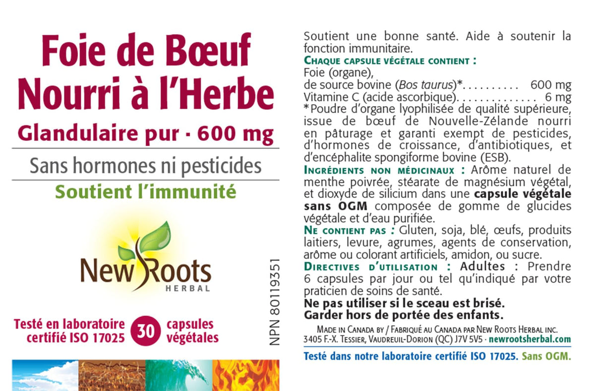 New Roots Herbal Grass Fed Beef Liver Capsules, 600 mg, 30 Capsules