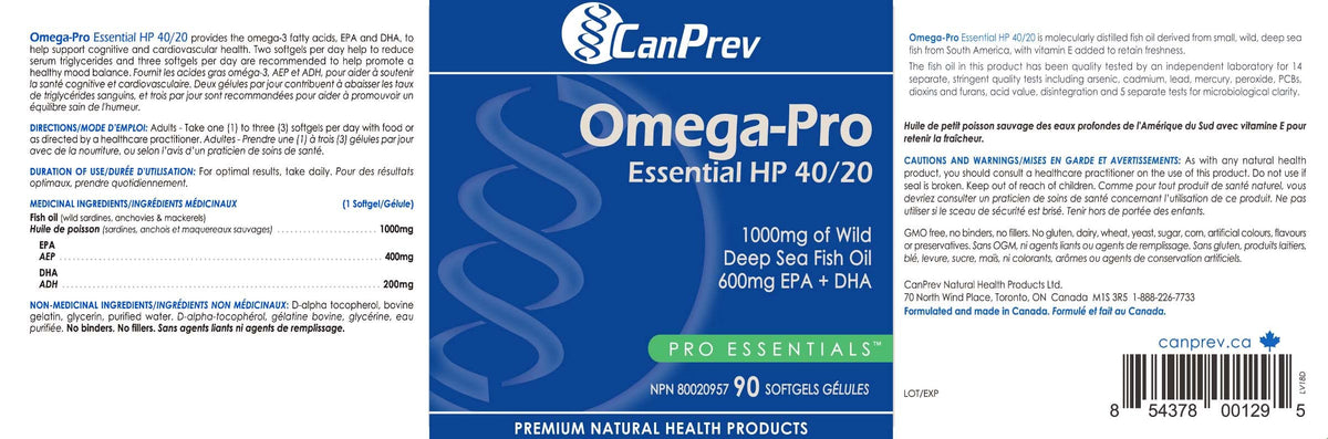 CanPrev Omega-Pro Essential HP 40/20 Fish Oil, 90 Softgels, 30-Day Supply