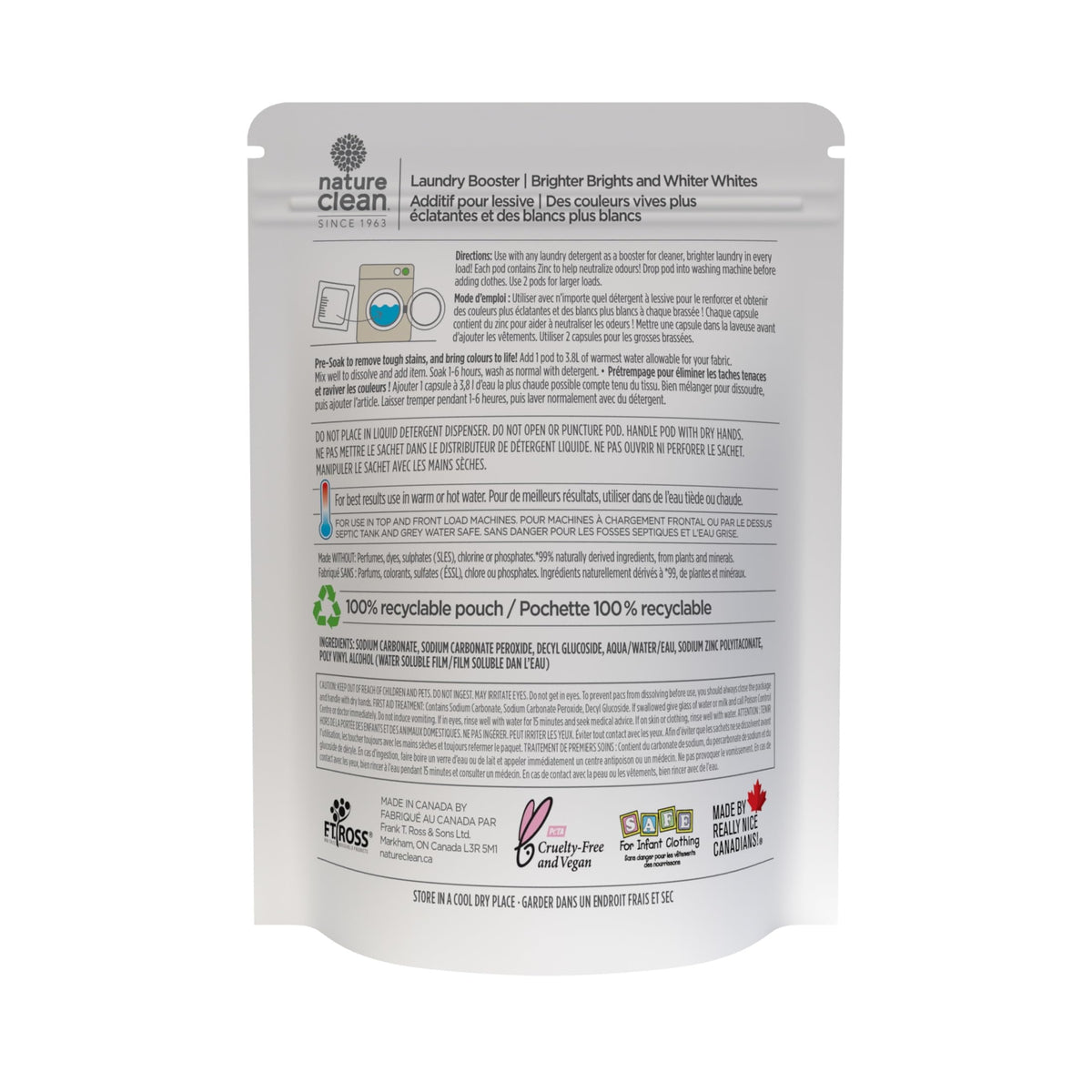 Nature Clean OxyPower+ Laundry Booster Pods - 24 Pre-Measured Packs, 432g - Brightens Whites & Colours - Plant-Based Formula - Vegan, Gluten & Cruelty-Free - Free from Chlorine, Sulphates & Phosphates