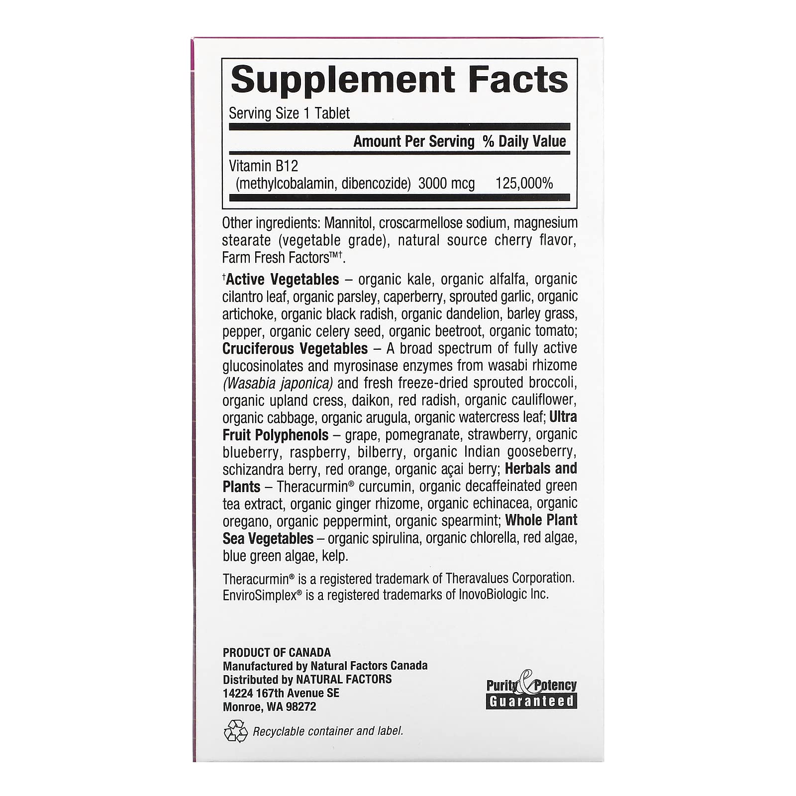 Natural Factors BioCoenzymated Methylcobalamin & Dibencozide 3000 mcg 30 Sublingual Tablets