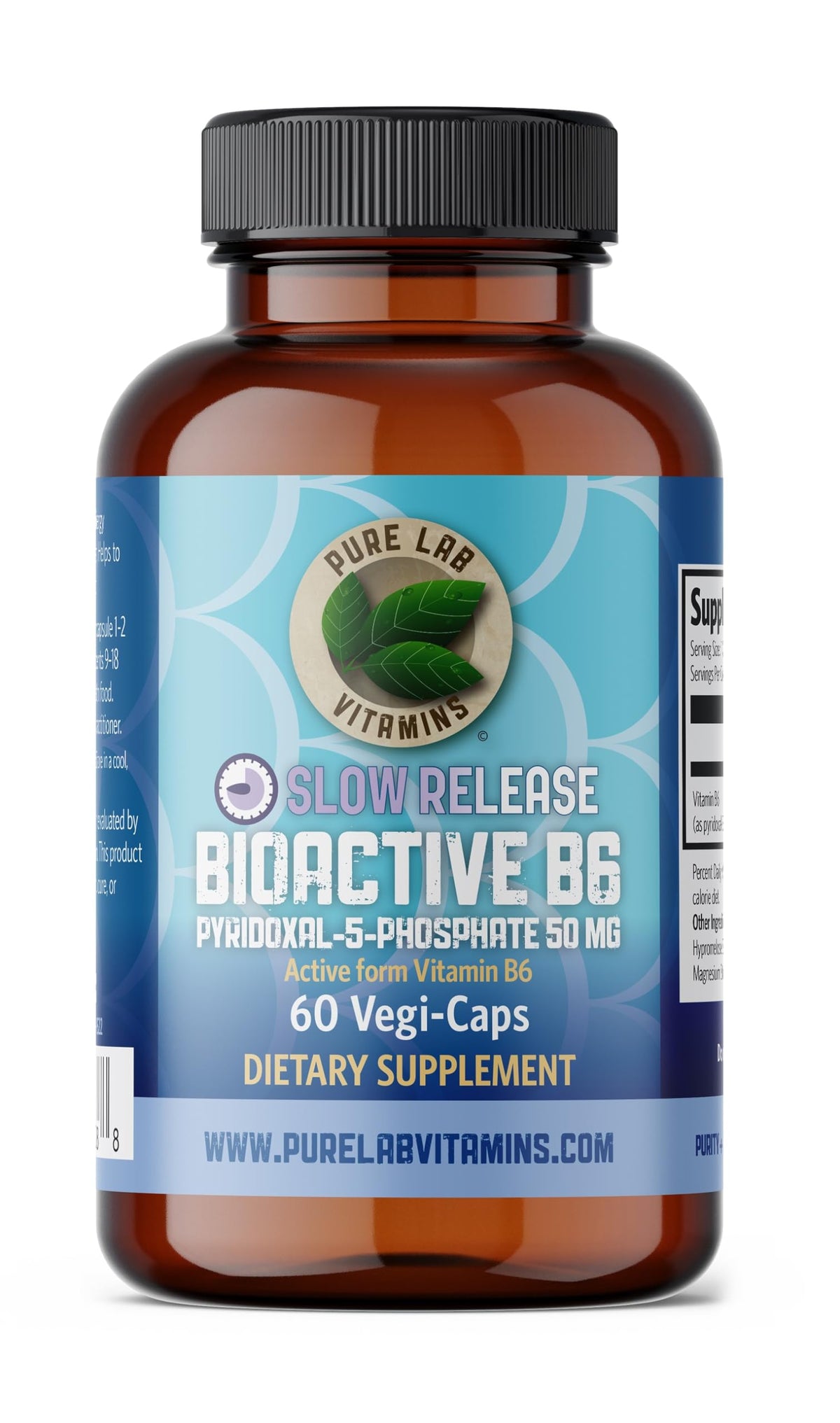 Pure Lab Vitamins | Slow Release Bioactive Vitamin B6 50mg | 60 Capsules | Vitamin B6 for Pregnancy Nausea Relief | P5P Pyridoxal 5 Phosphate | Serotonin Mood Support, Immune System Support, Metabolism Support