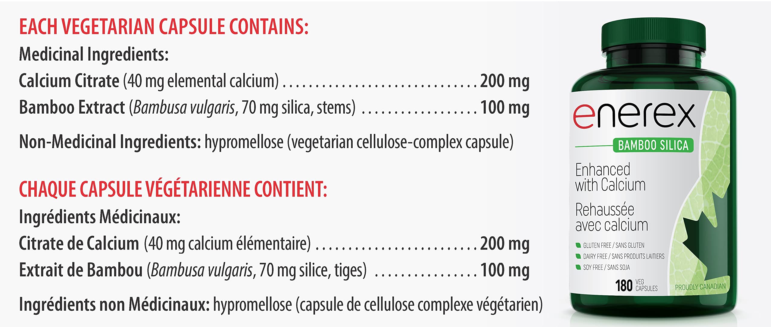 Enerex Silice de Bambou ‚Ä¢ 10x Plus de Silice, Formulation Premium pour les Os, la Peau, les Cheveux et les Ongles, 180 Gélules Végétales