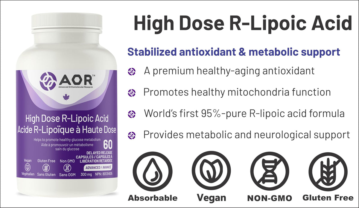AOR R Alpha Lipoic Acid Capsules, 300mg Delayed Release, Vegan, 60 Capsules