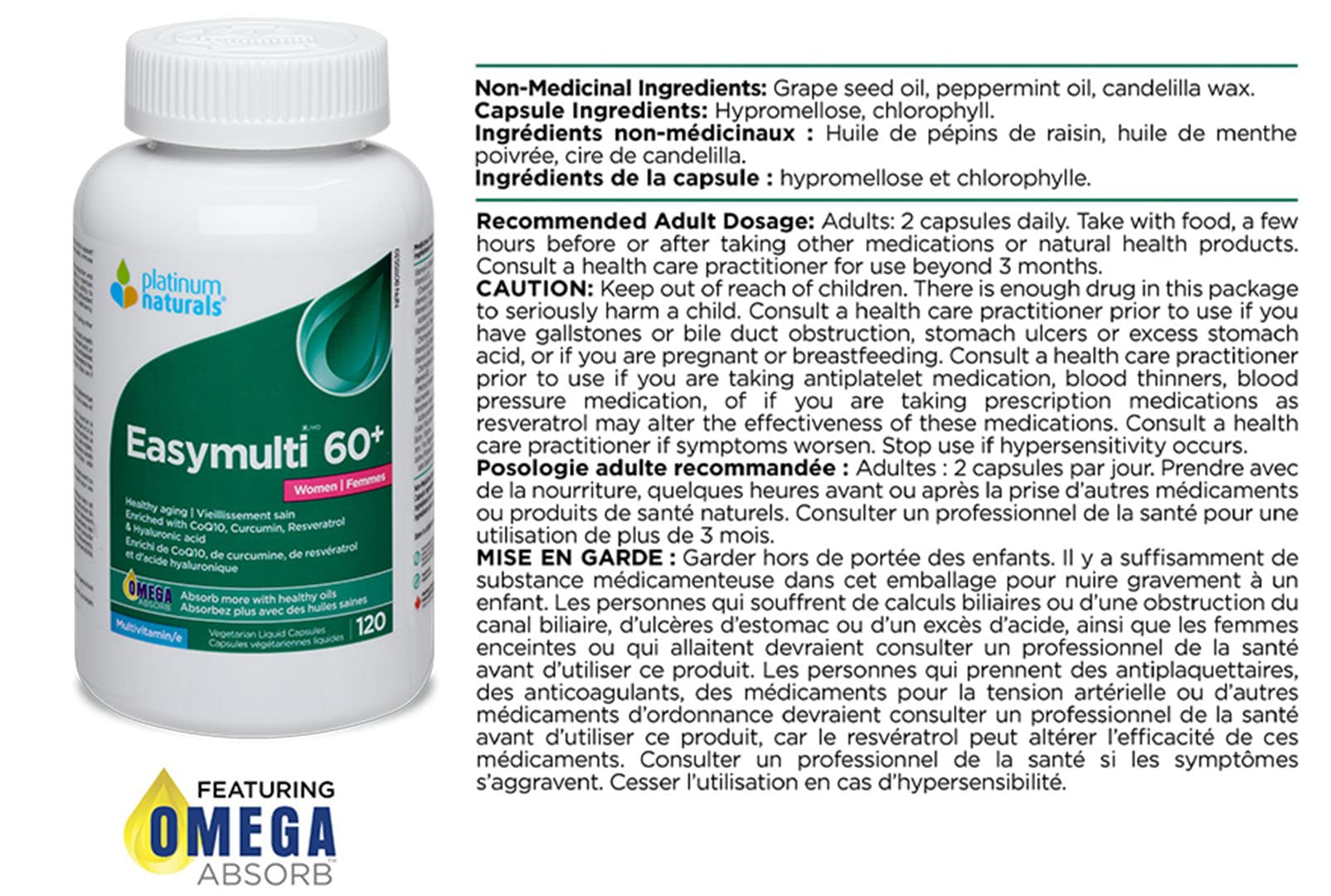 Platinum Naturals Easymulti 60+ for Women - Comprehensive Multivitamin with CoQ10, Omega & Fish Oil for Heart Health, Enhanced with Calcium, Vitamin D3 & B Complex for Immune Support