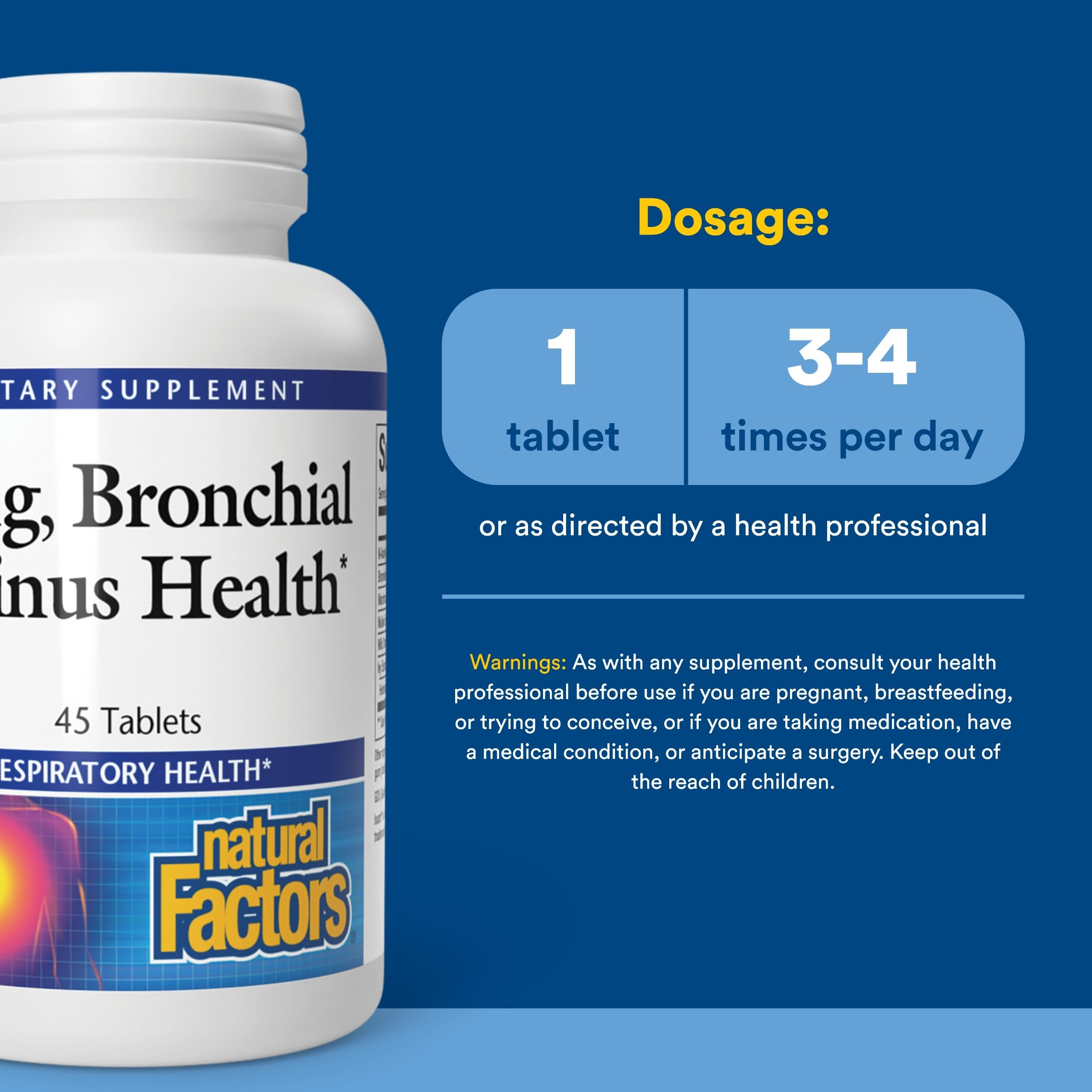 Natural Factors - Lung, Bronchial, & Sinus Health, Promotes Lung Health, 45 Tablets