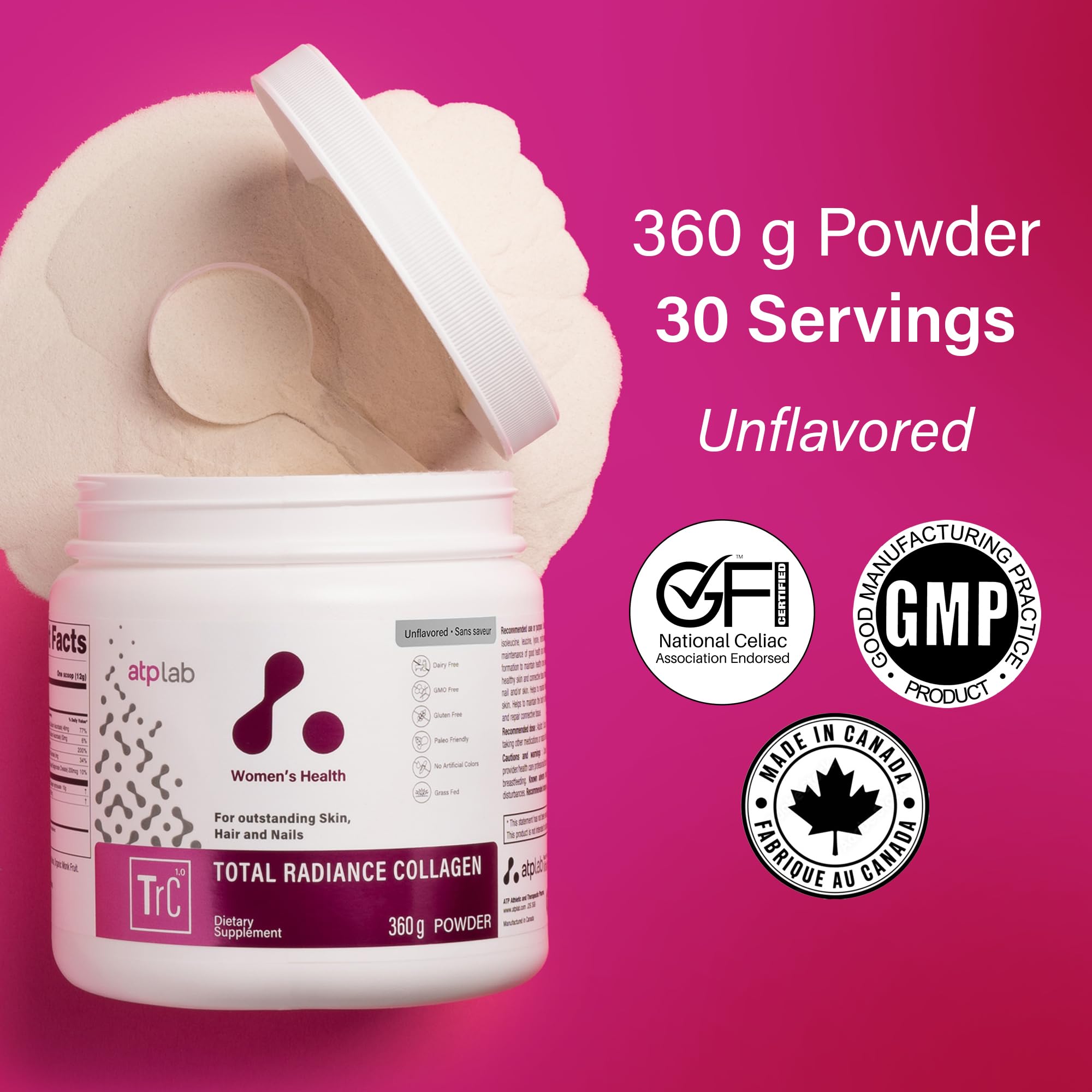 ATP LAB - Total Radiance Collagène 360g - Poudre de protéines de collagène pour femmes - Pour la peau, les cheveux et les ongles - Suppléments de collagène pour femmes